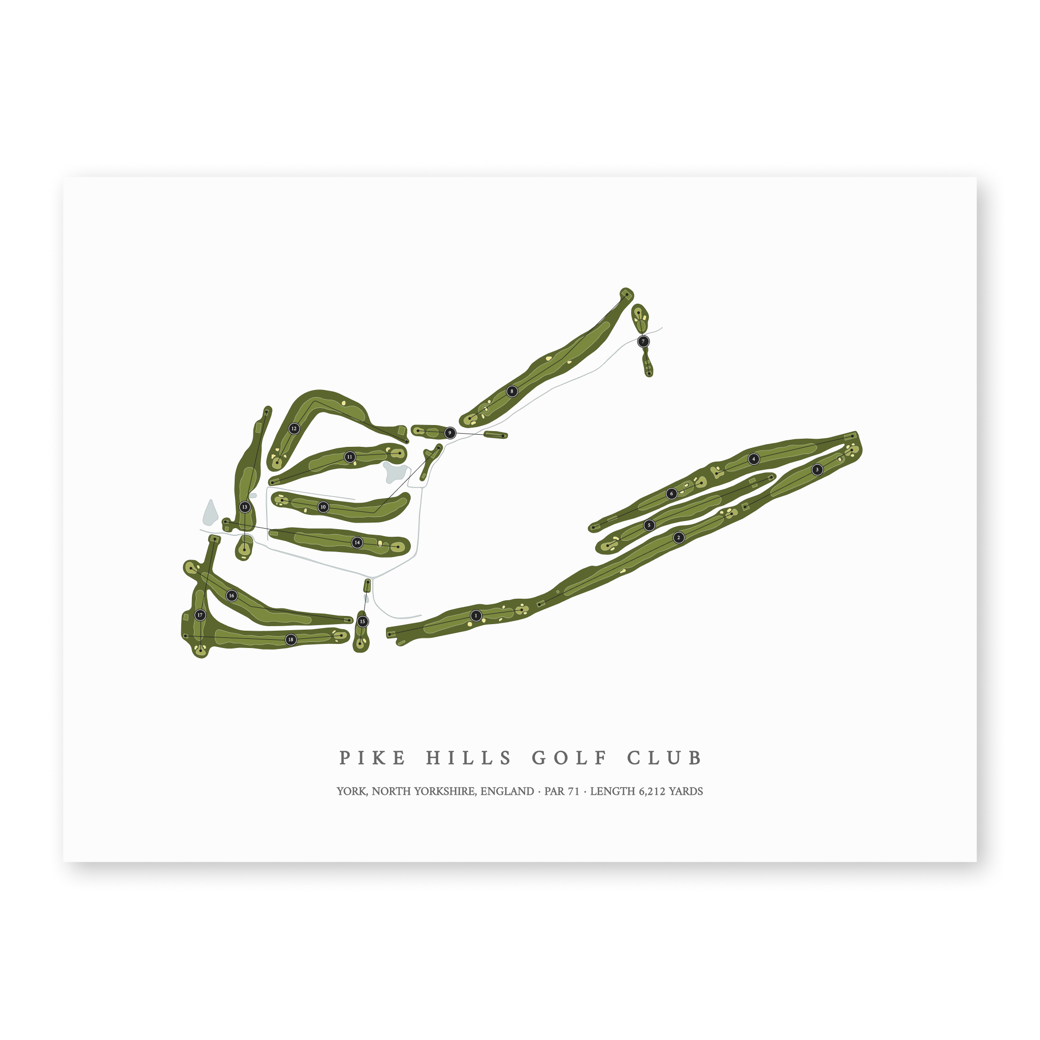 Pike Hills Golf Club | Golf Course Map | Unframed With Hole Numbers #hole numbers_yes