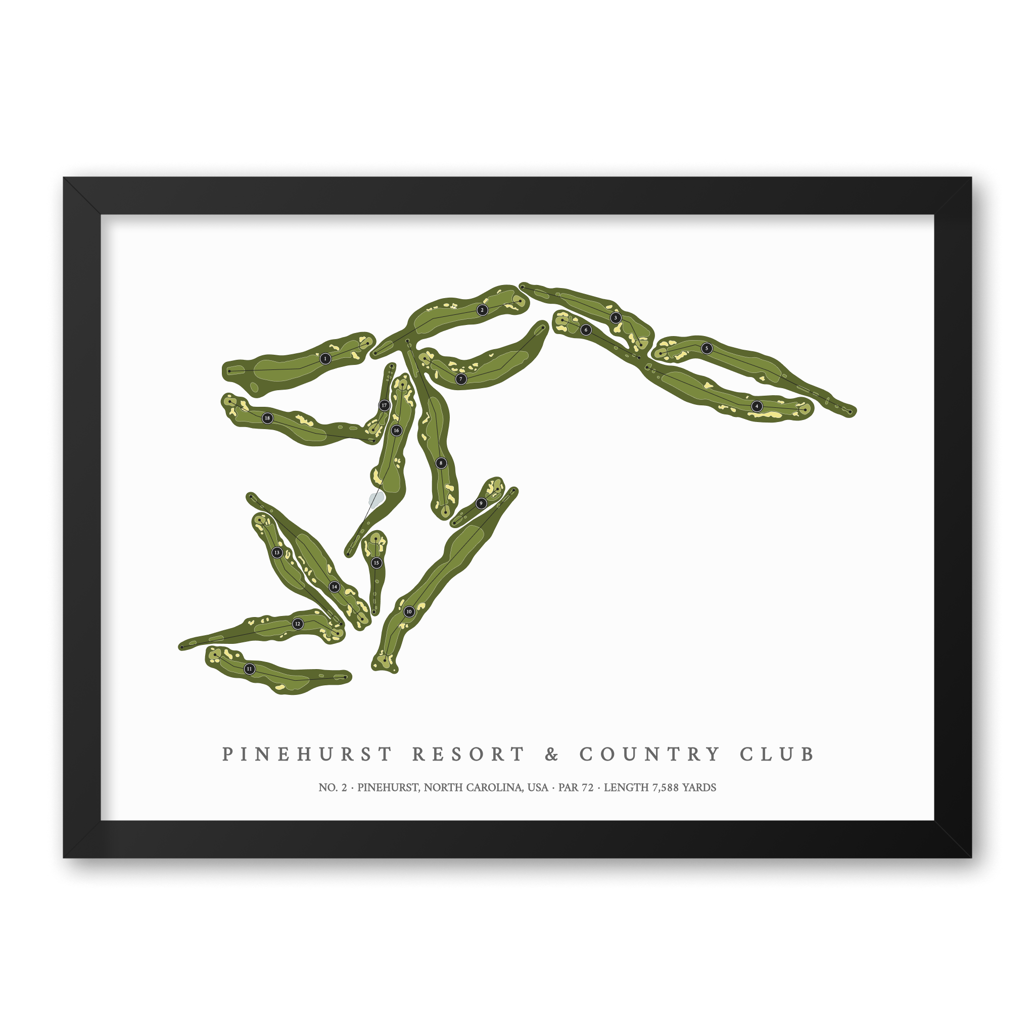 Pinehurst Resort & Country Club - No. 2| Golf Course Print | Black Frame With Hole Numbers #hole numbers_yes