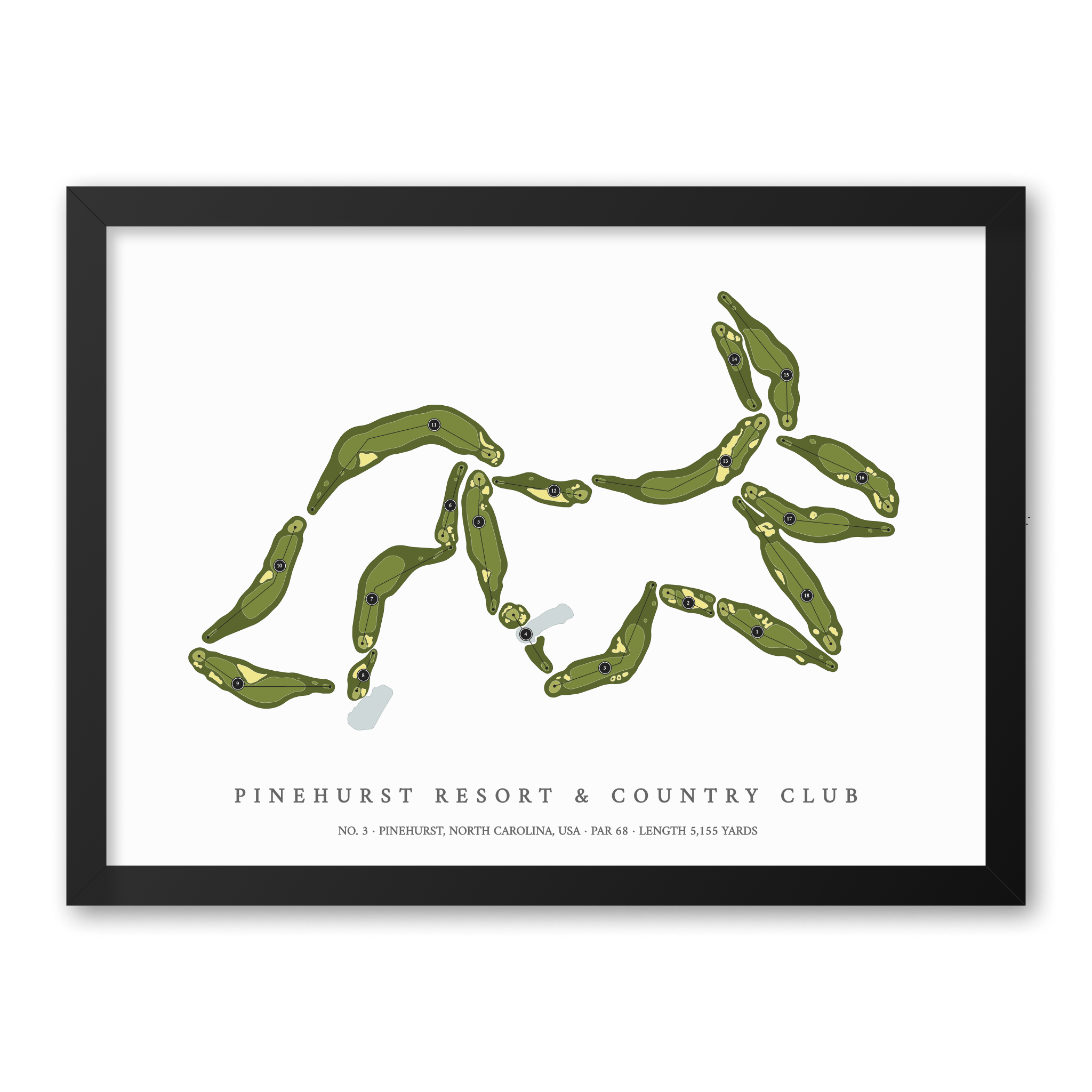 Pinehurst Resort & Country Club - No 3| Golf Course Print | Black Frame With Hole Numbers #hole numbers_yes