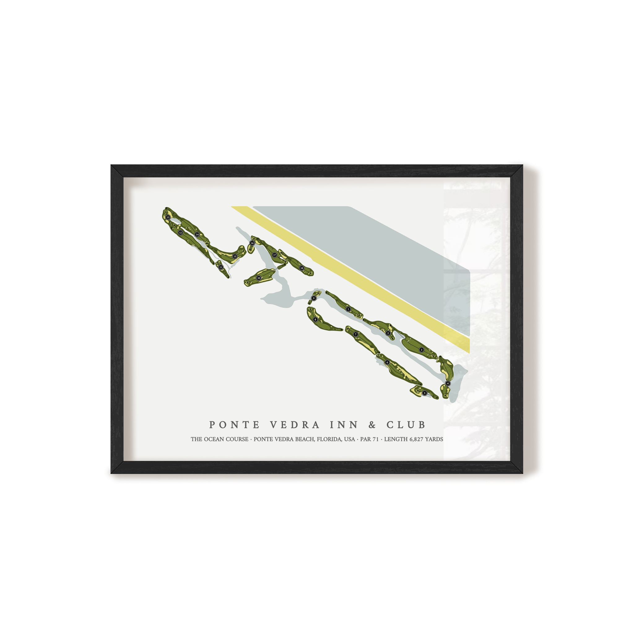 Ponte Vedra Inn & Club - The Ocean Course | Golf Course Map | Black Frame 