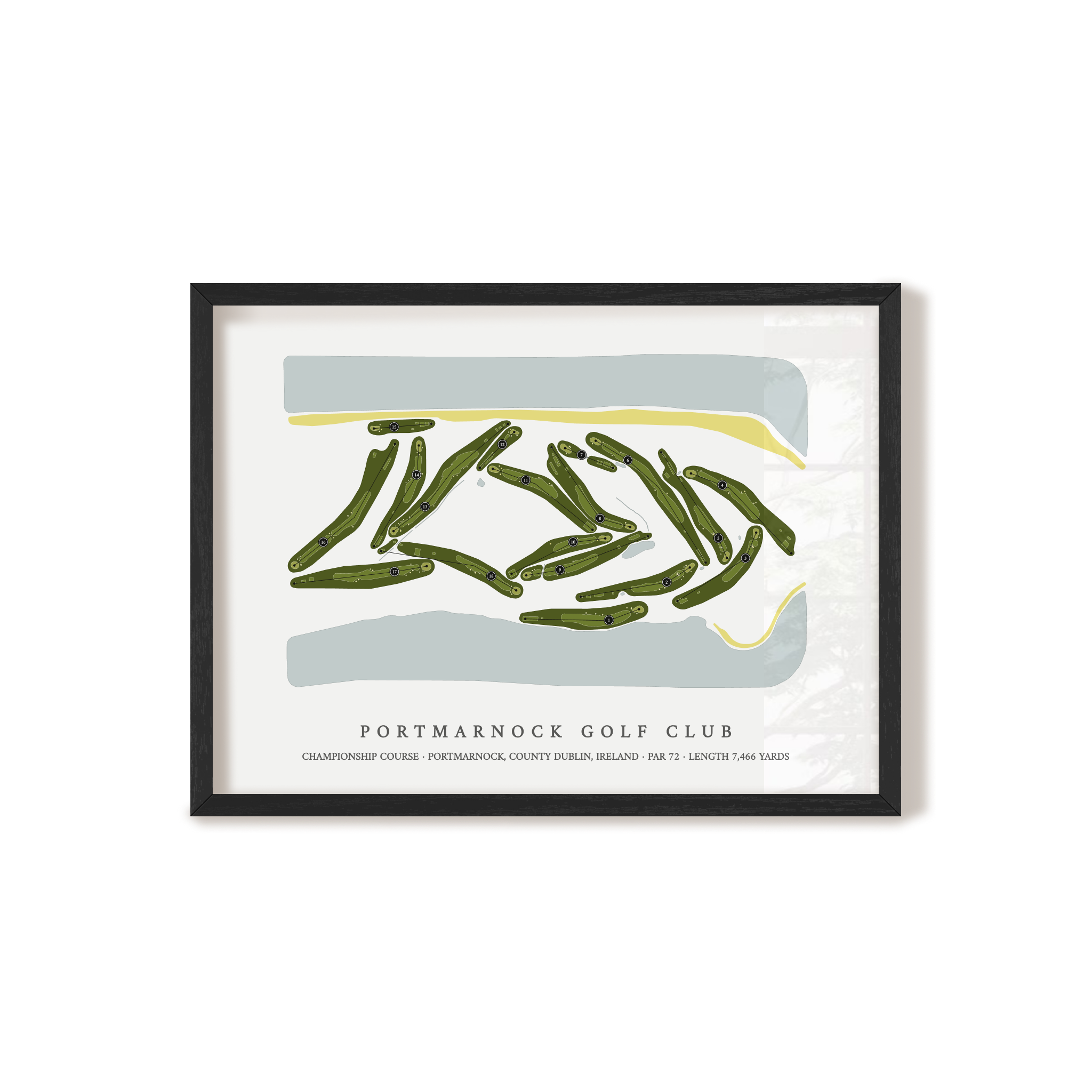 Portmarnock Golf Club - Championship Course | Golf Course Map | Black Frame 