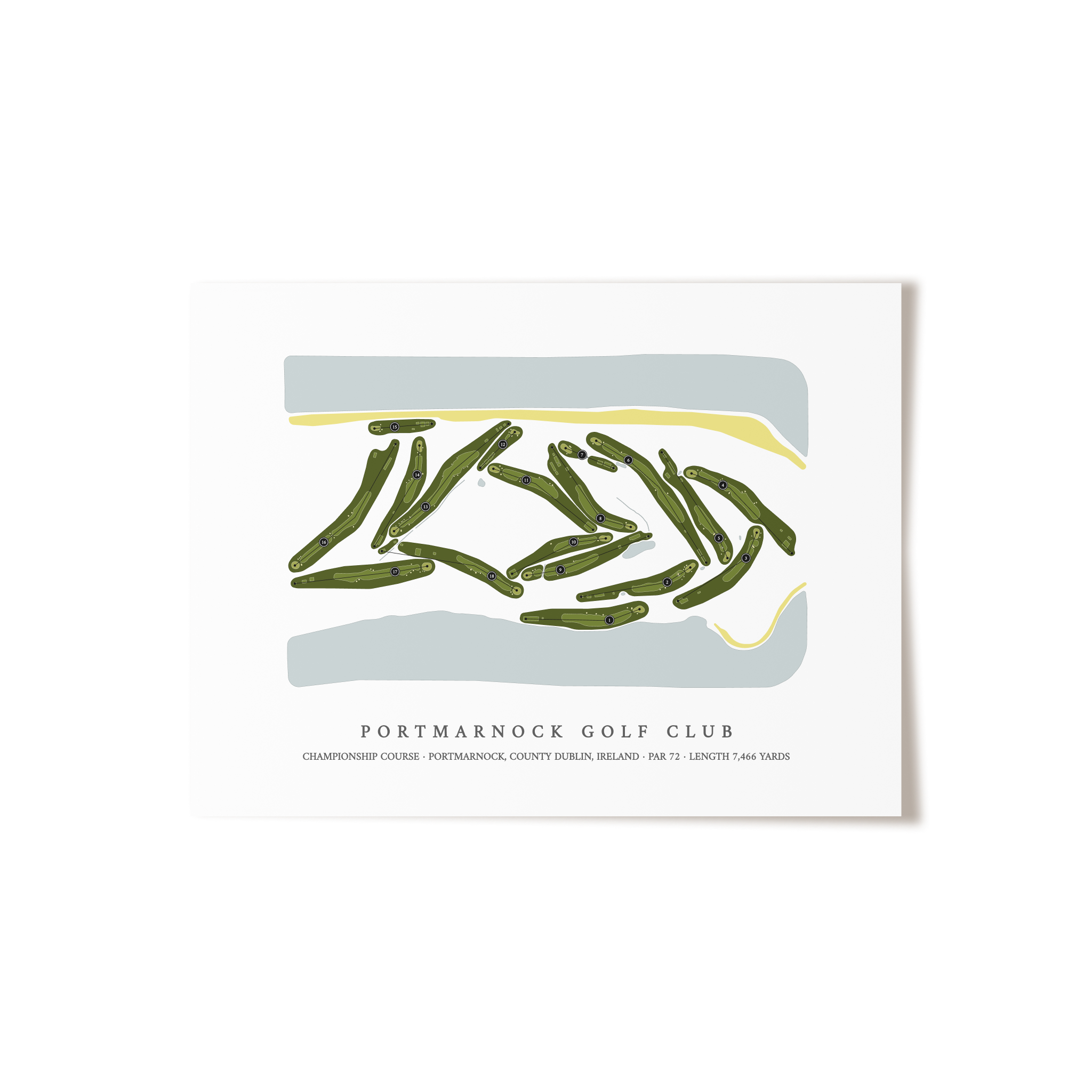 Portmarnock Golf Club - Championship Course | Golf Course Map | Unframed 