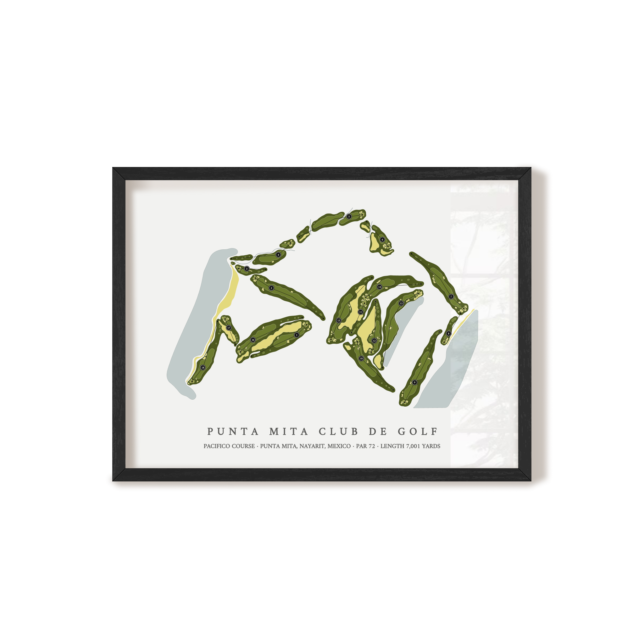 Punta Mita Club de Golf - Pacifico Course | Golf Course Map | Black Frame 