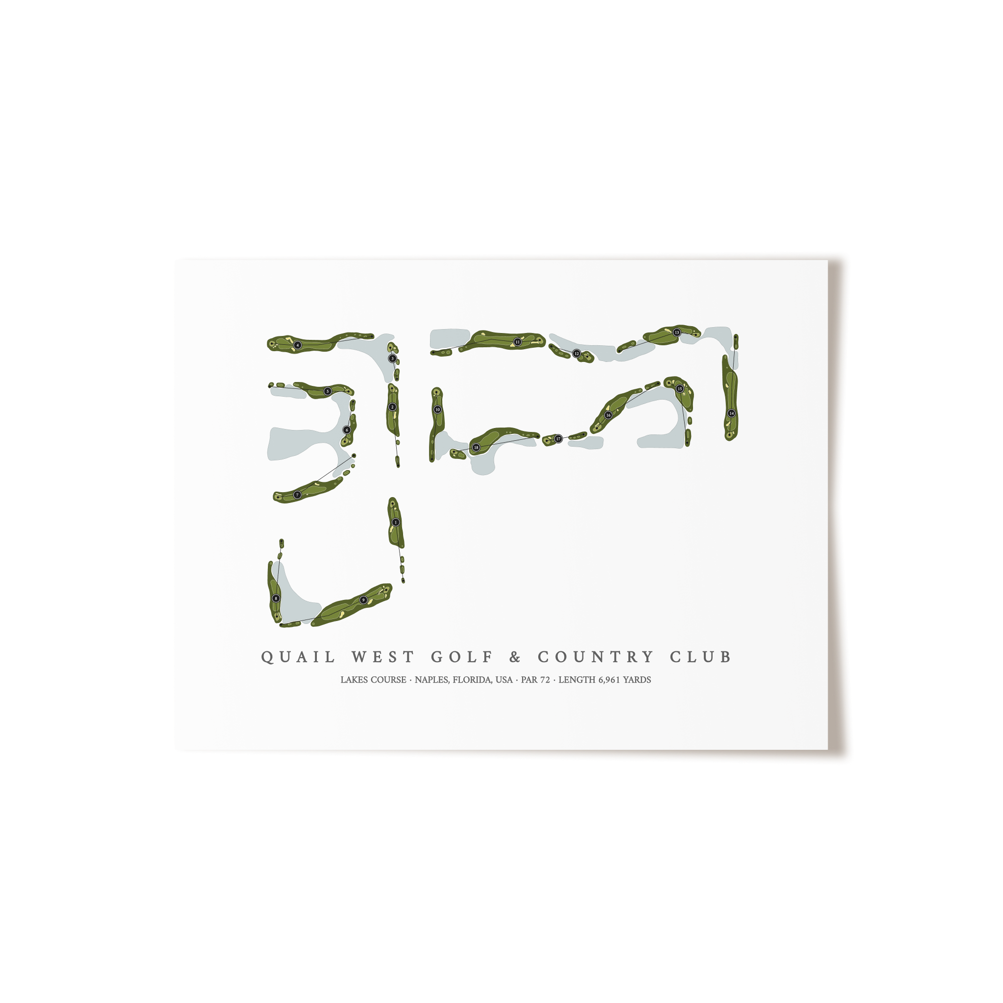 Quail West Golf & Country Club - Lakes Course | Golf Course Map | Unframed 