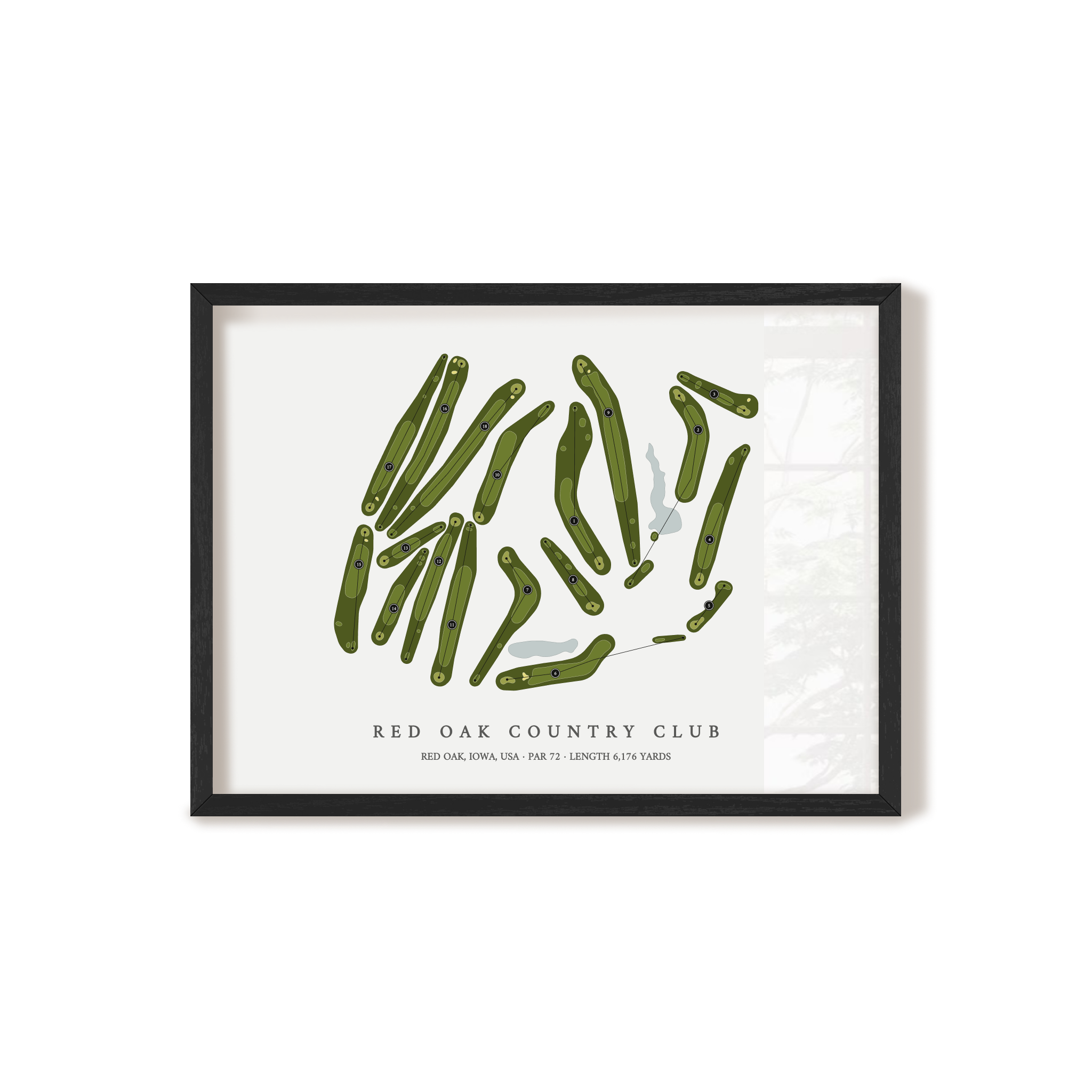 Red Oak Country Club | Golf Course Map | Black Frame 