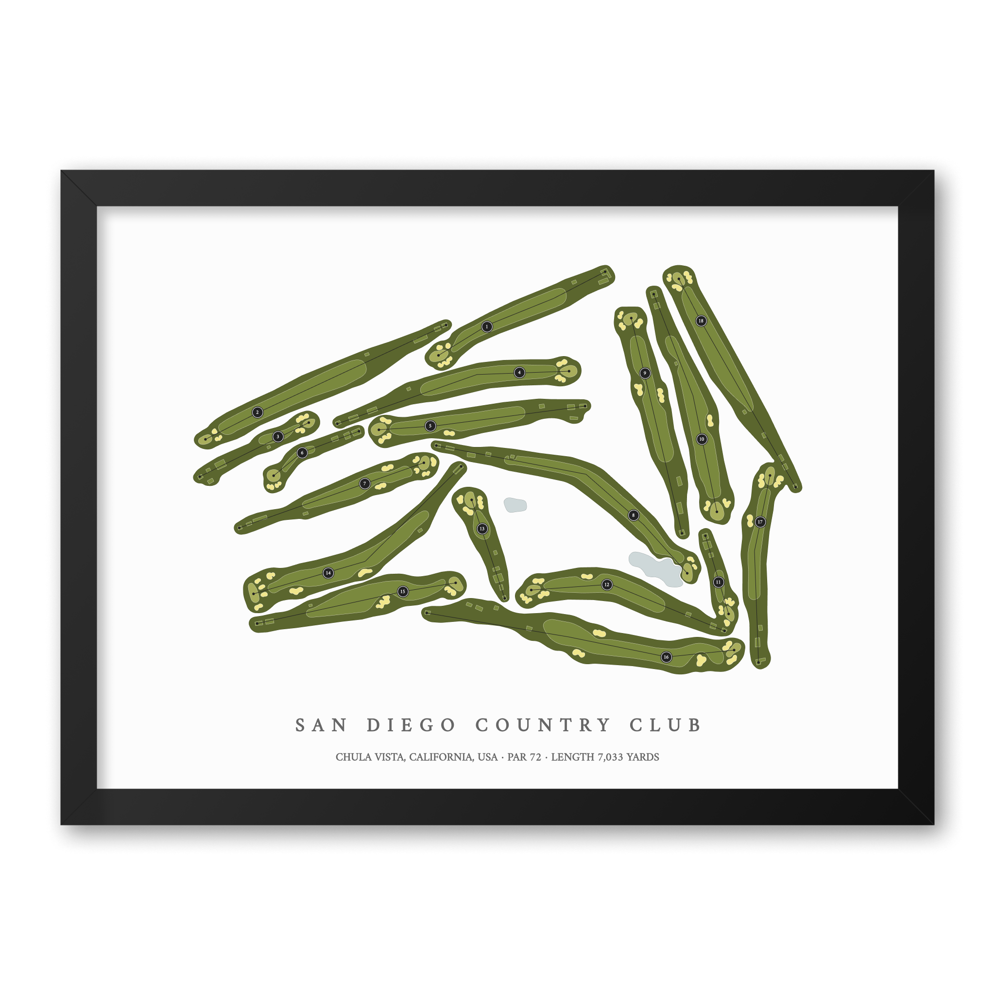 San Diego Country Club | Heritage Style Golf Course Print | Black Frame