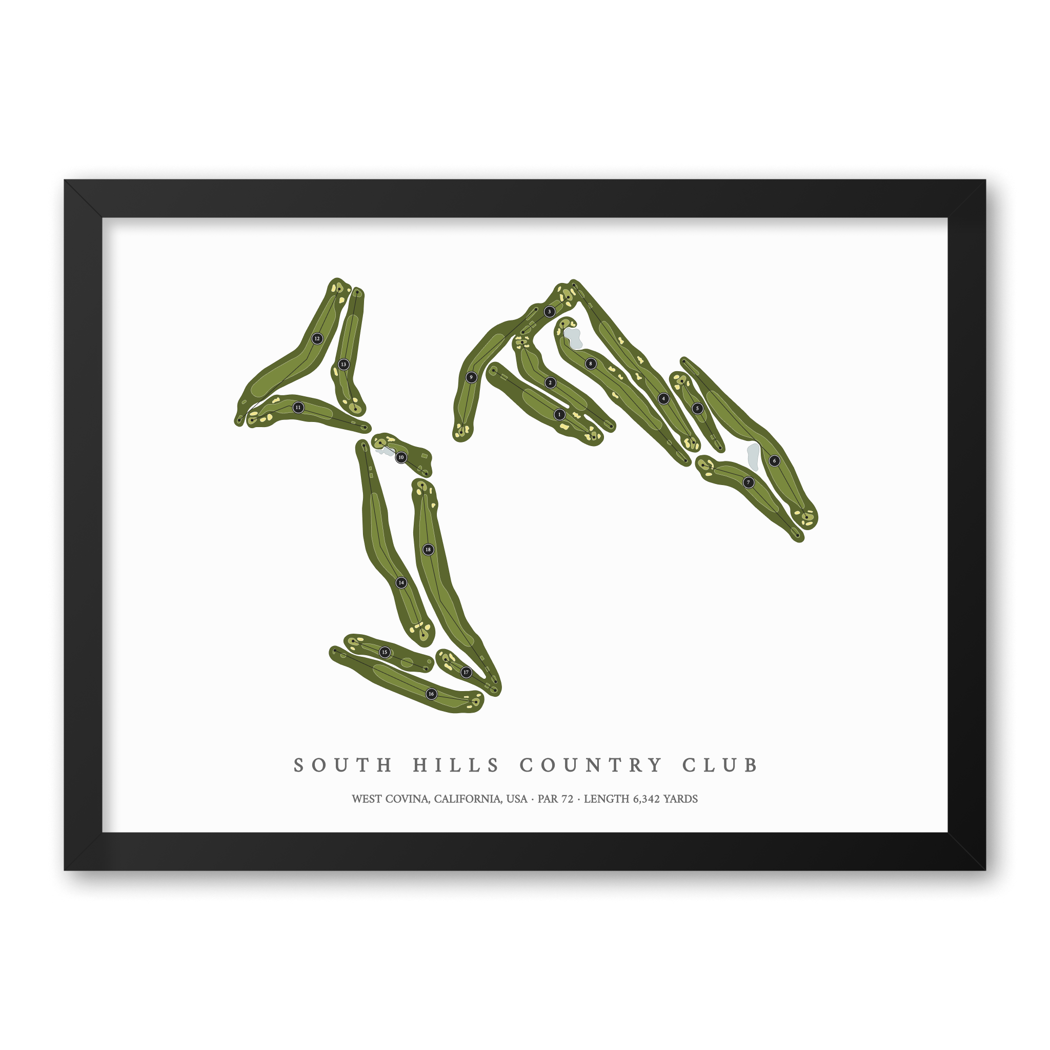 South Hills Country Club | Golf Course Map | Black Frame