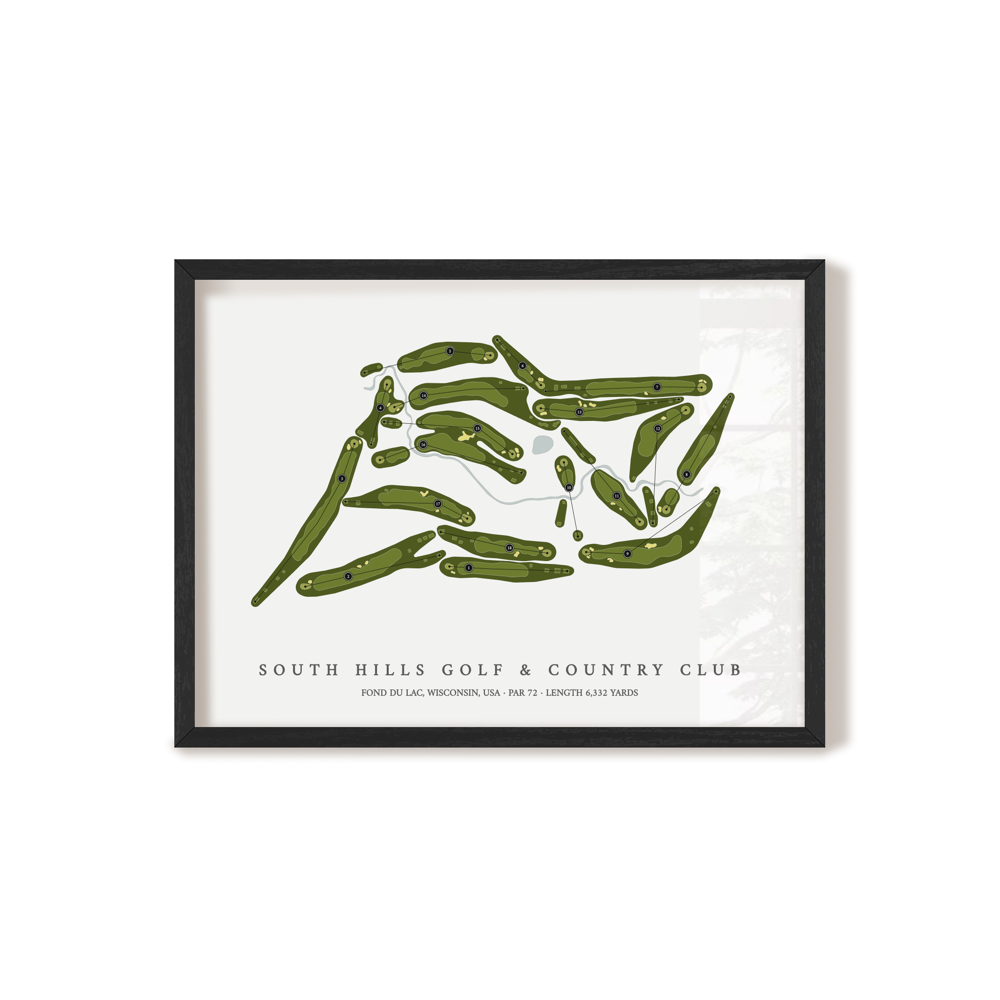 South Hills Golf & Country Club | Golf Course Map | Black Frame 