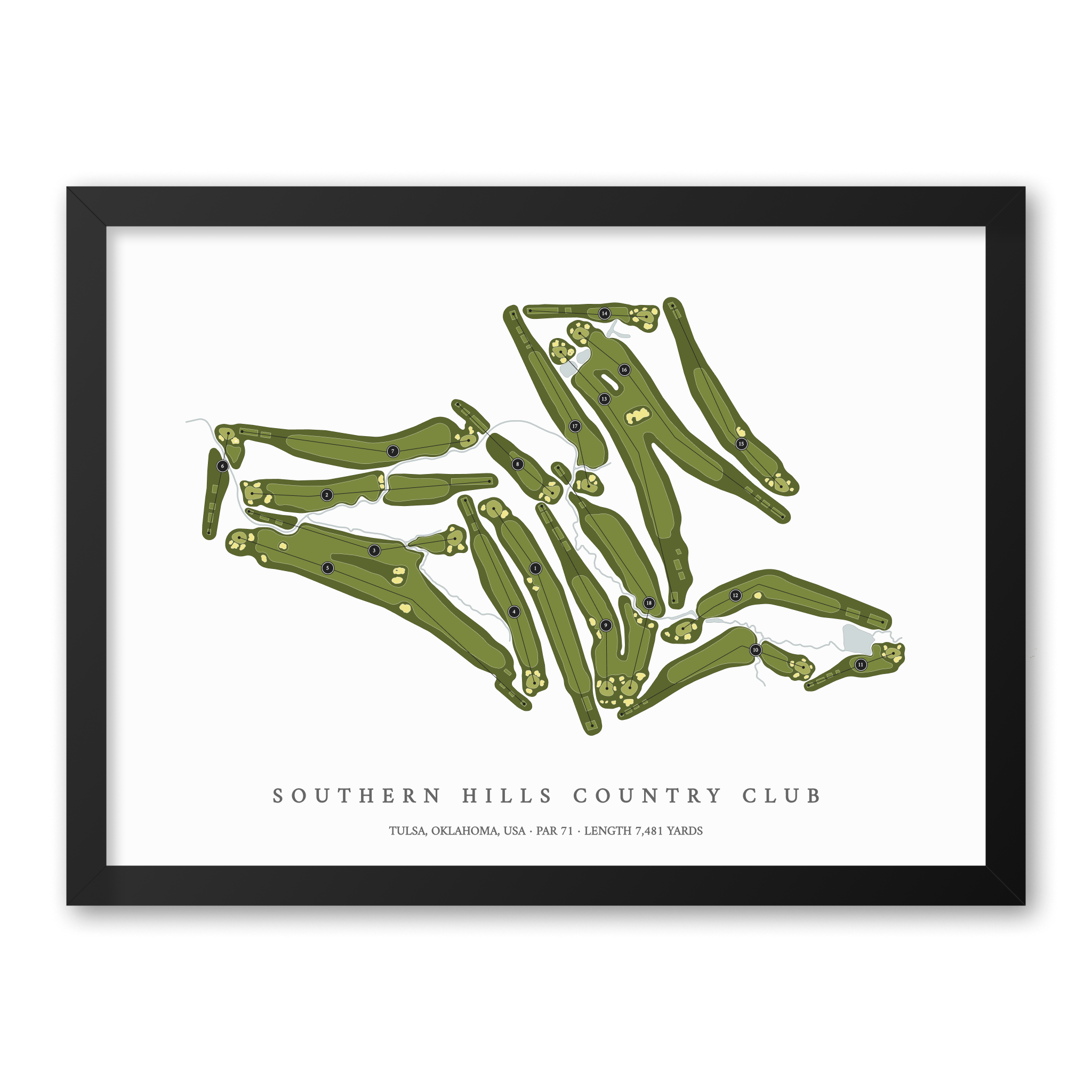 Southern Hills Country Club | Golf Course Print | Black Frame