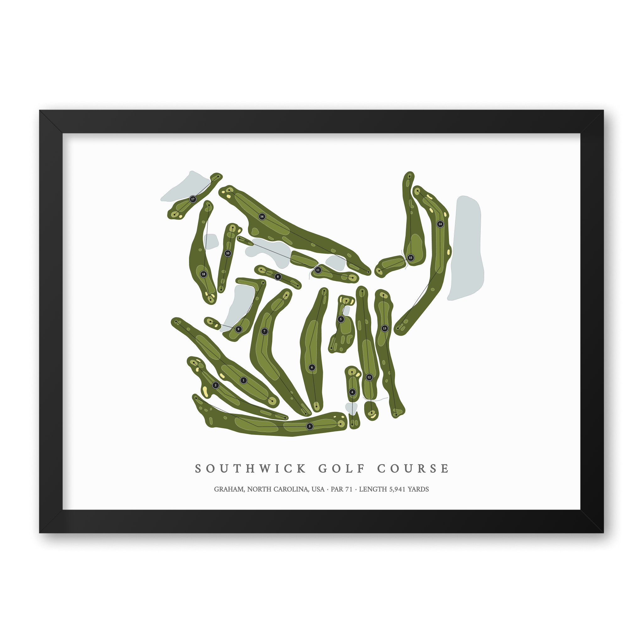 Southwick Golf Course | Golf Course Map | Black Frame With Hole Numbers #hole numbers_yes