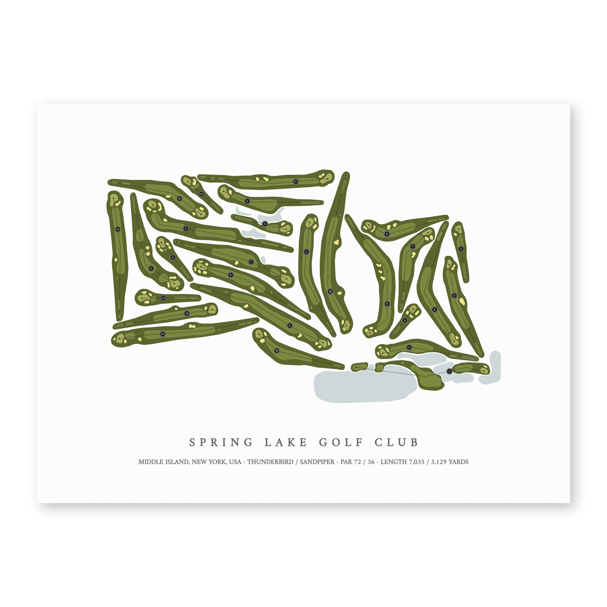 Spring Lake Golf Club | Golf Course Map | Unframed With Hole Numbers #hole numbers_yes