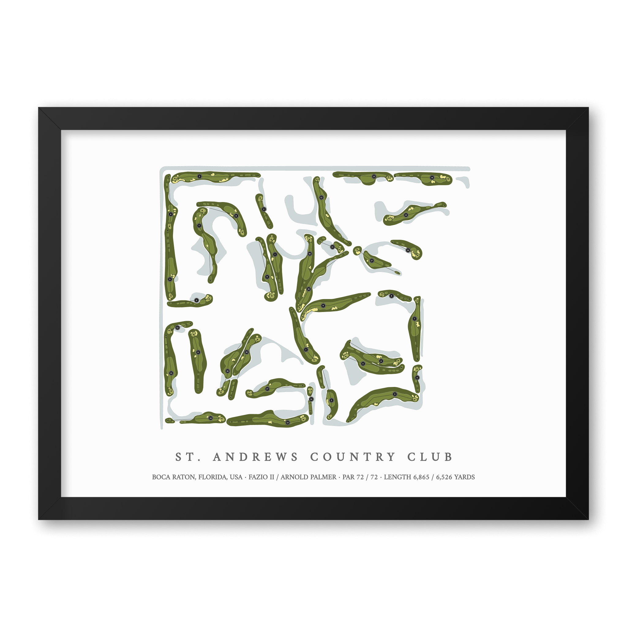 St Andrews Country Club | Golf Course Map | Black Frame With Hole Numbers #hole numbers_yes