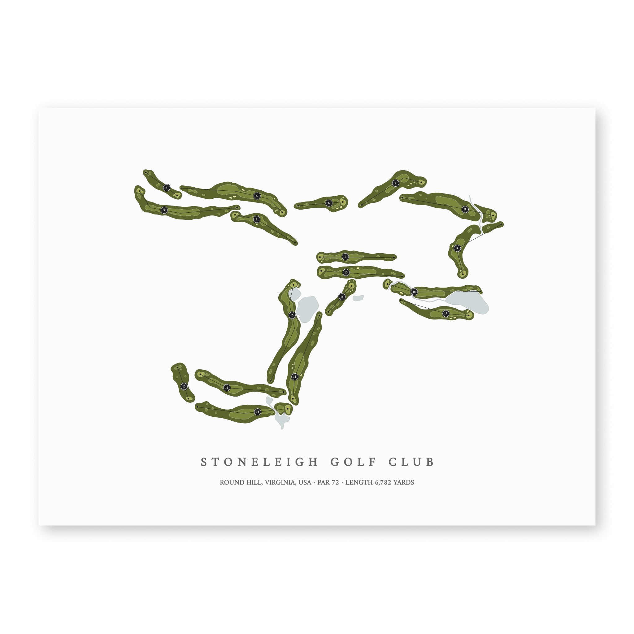 Stoneleigh Golf Club | Golf Course Map | Unframed With Hole Numbers #hole numbers_yes