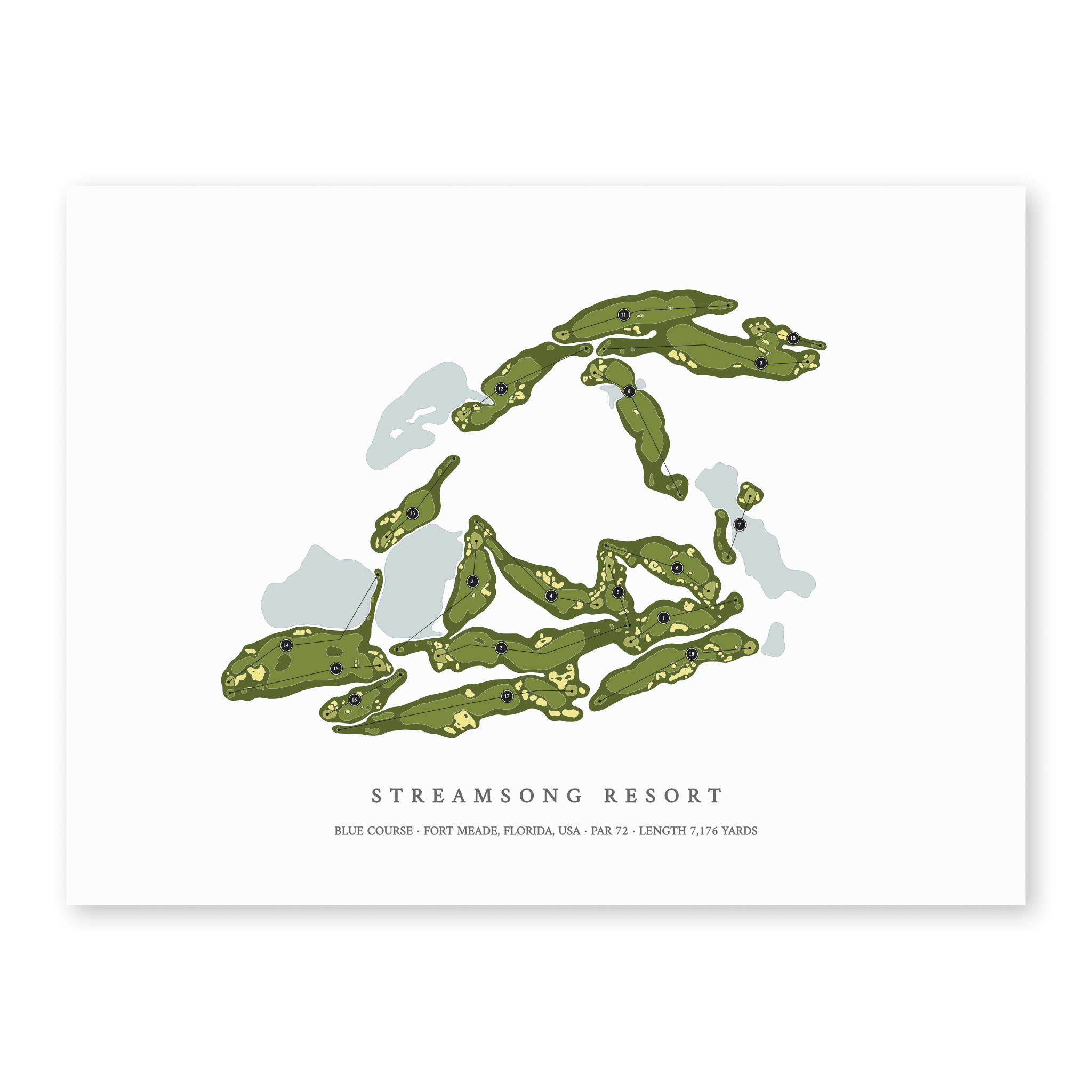 Streamsong Resort - Blue Course | Golf Course Map | Unframed 