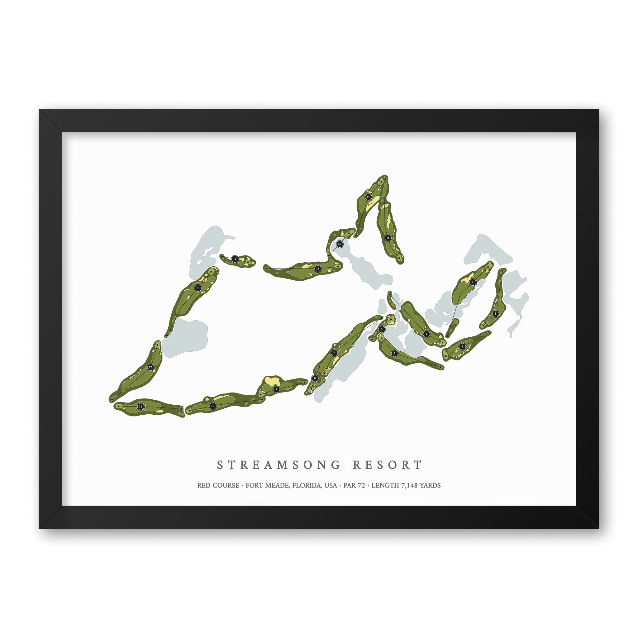 Streamsong Resort - Red Course | Golf Course Map | Black Frame 