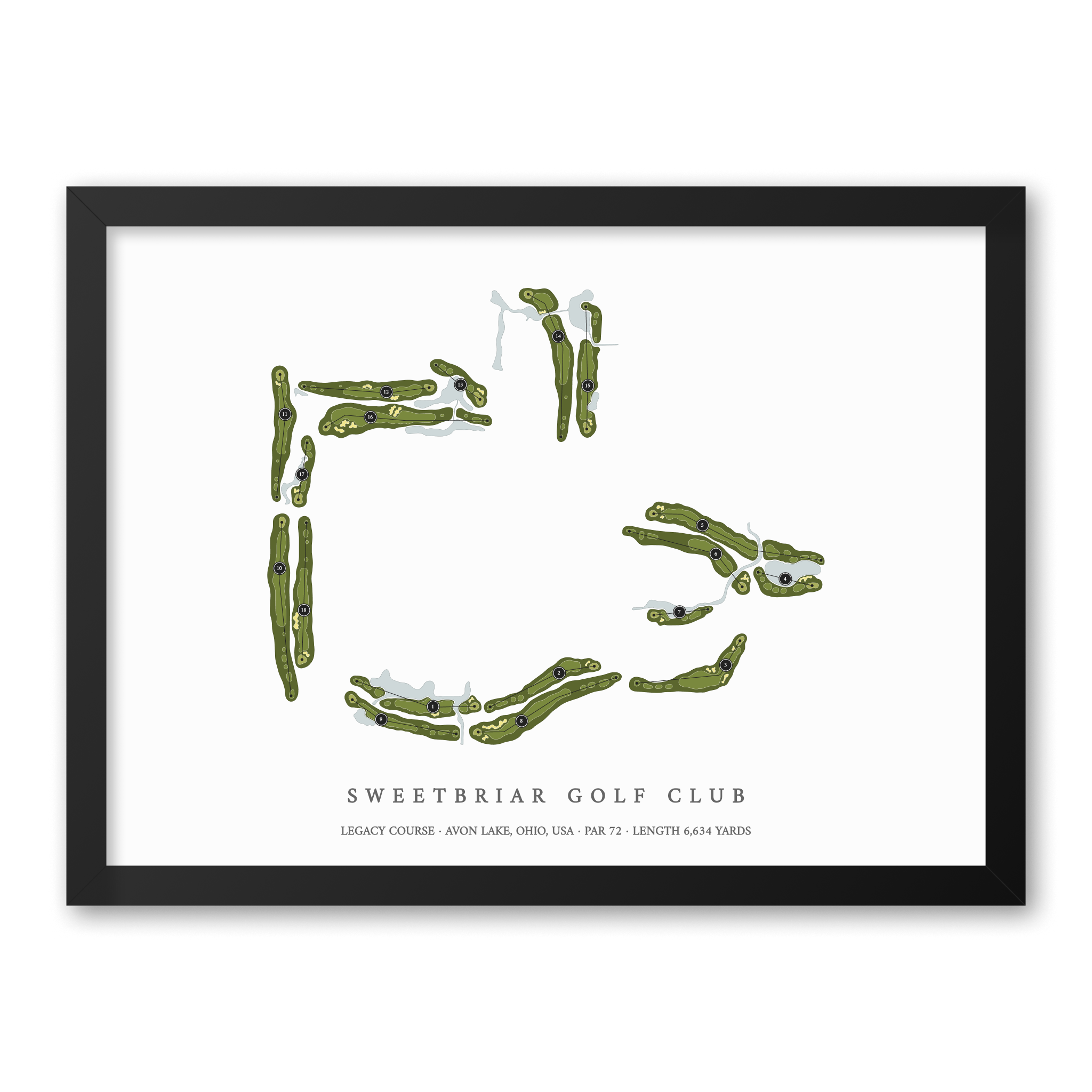 Sweetbriar Golf Club - Legacy Course | Golf Course Map | Black Frame With Hole Numbers #hole numbers_yes