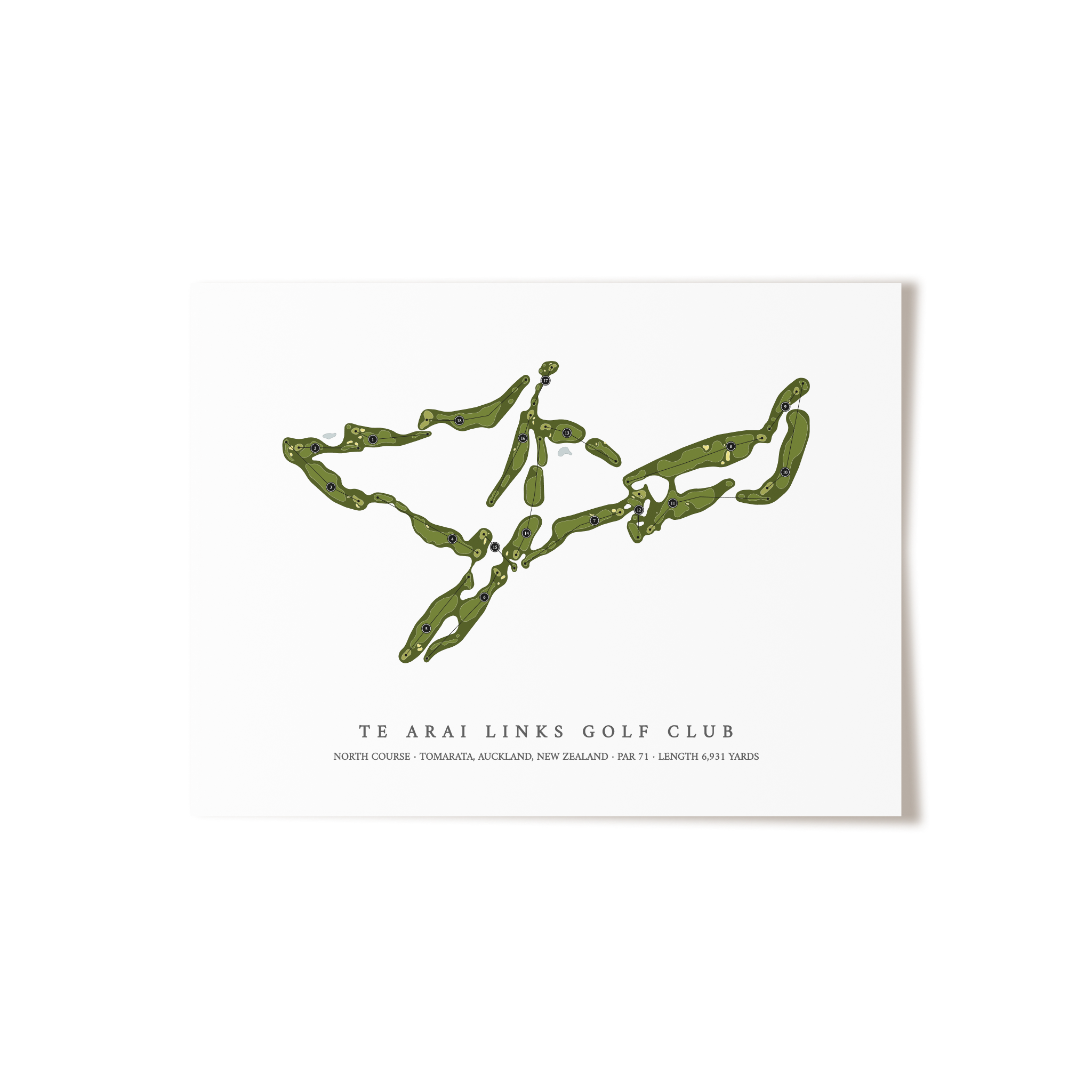 Te Arai Links Golf Club - North Course | Golf Course Map | Unframed 