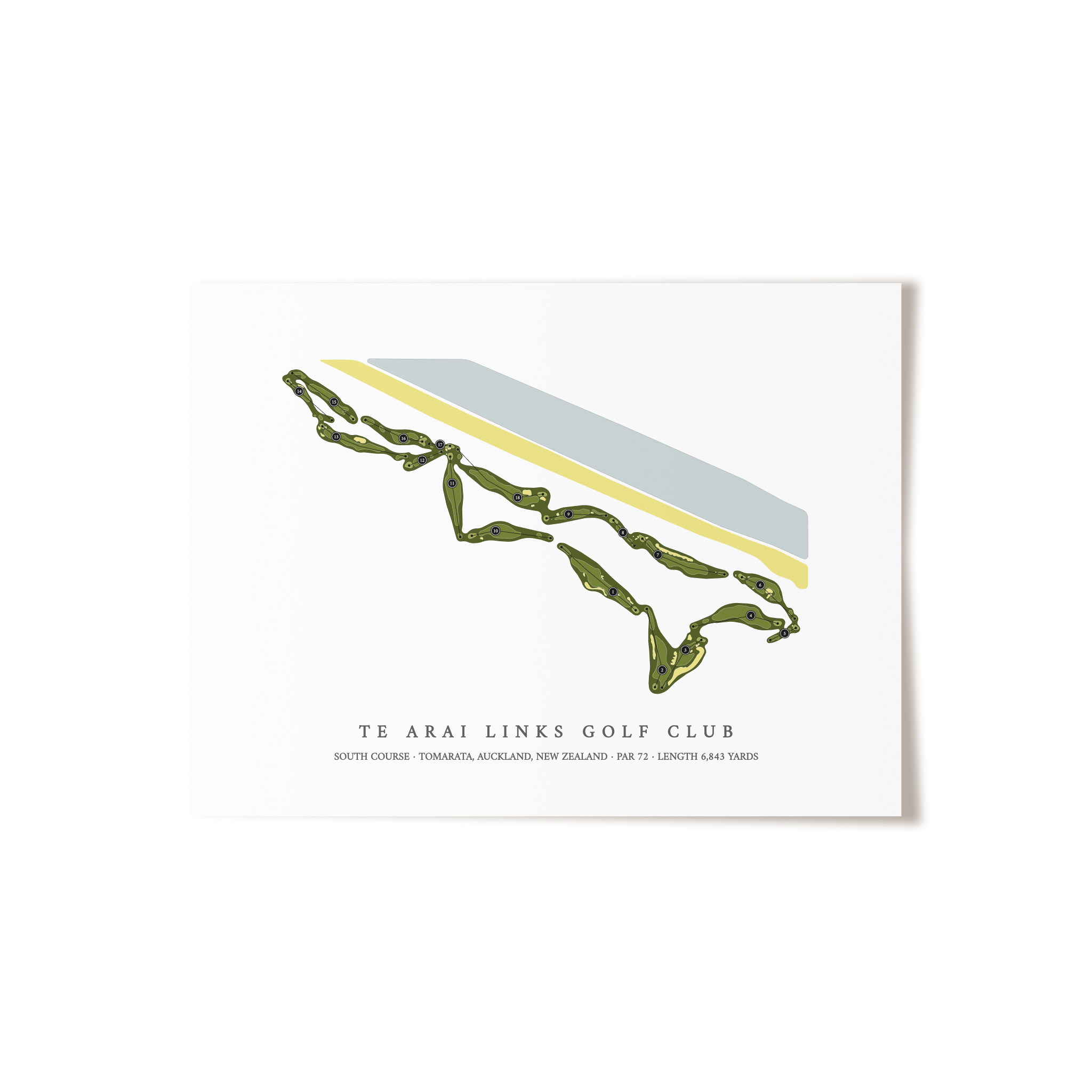 Te Arai Links Golf Club - South Course | Golf Course Map | Unframed 