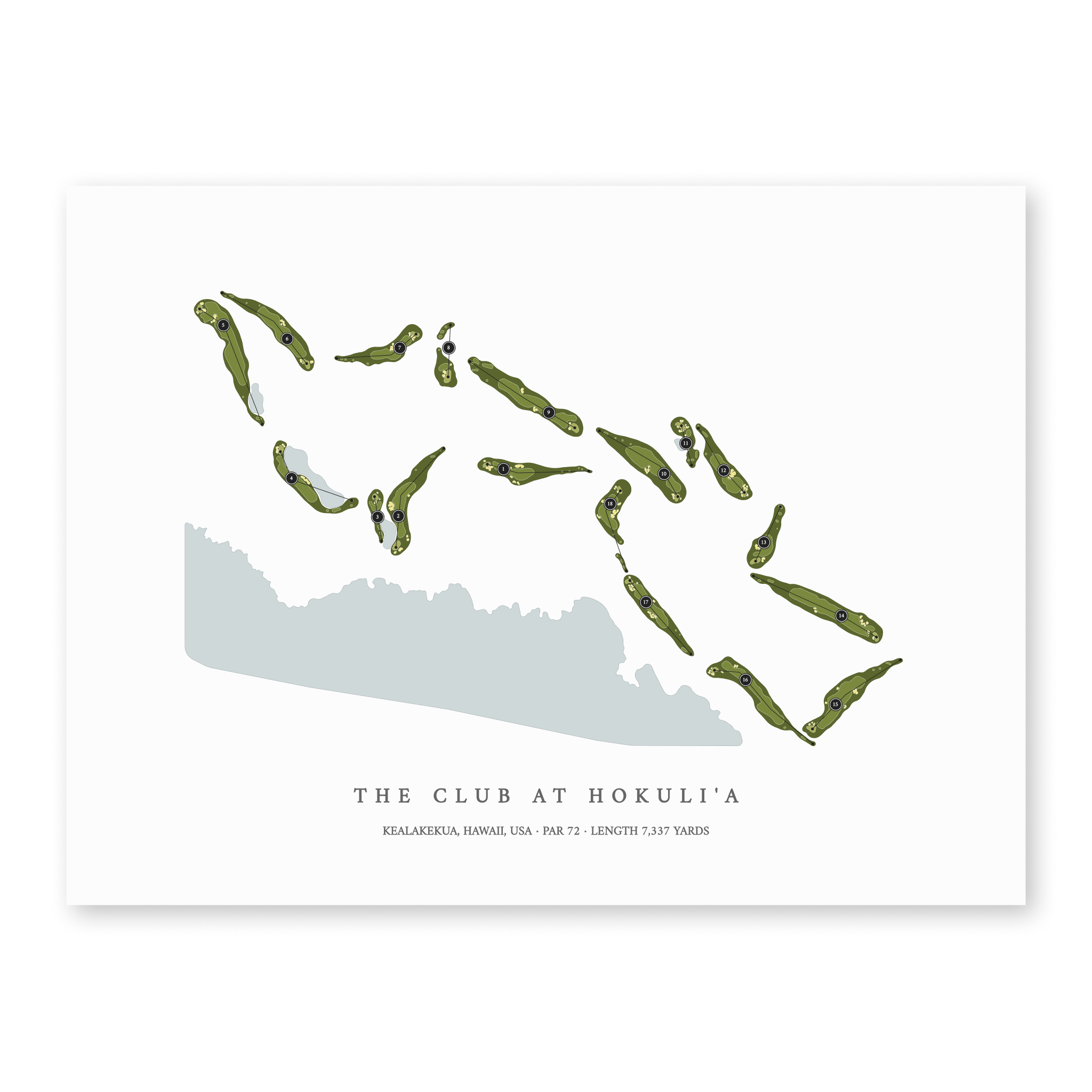 The Club At Hokuli'a | Golf Course Map | Unframed With Hole Numbers #hole numbers_yes