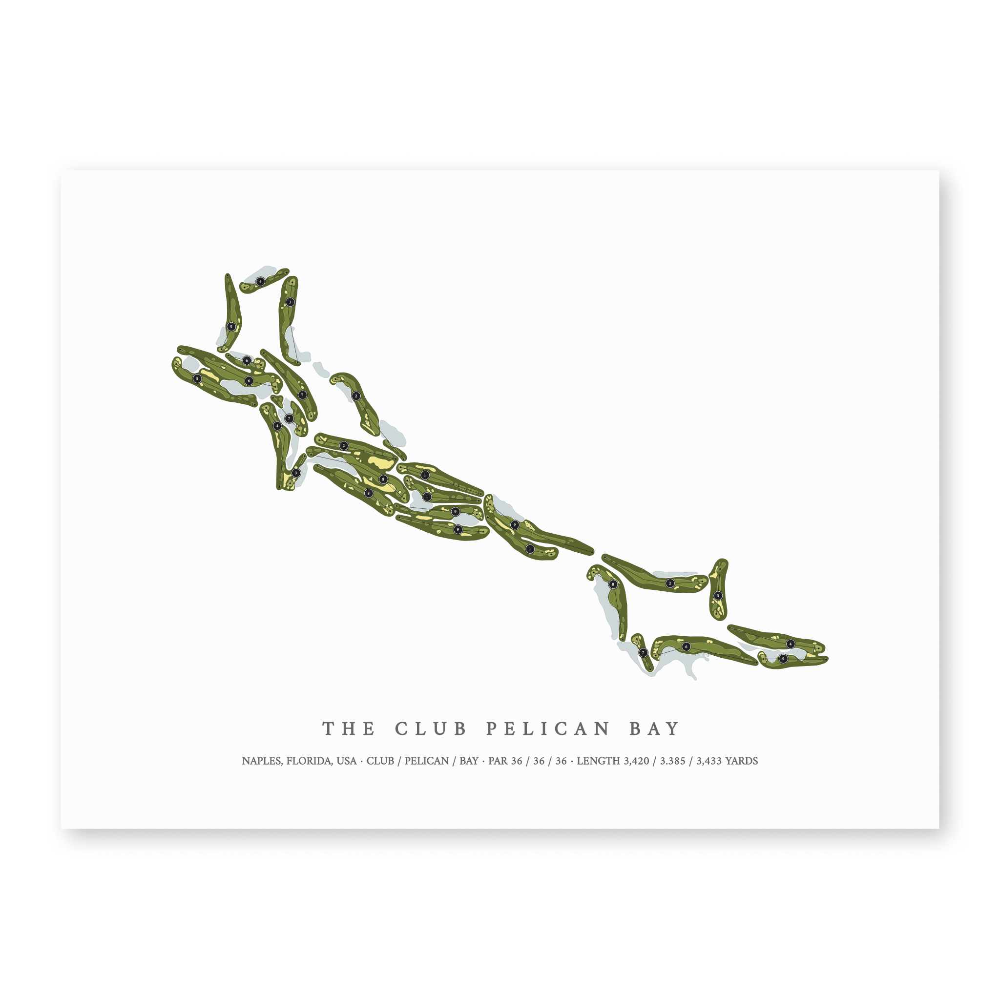 The Club Pelican Bay| Golf Course Print | Unframed With Hole Numbers #hole numbers_yes