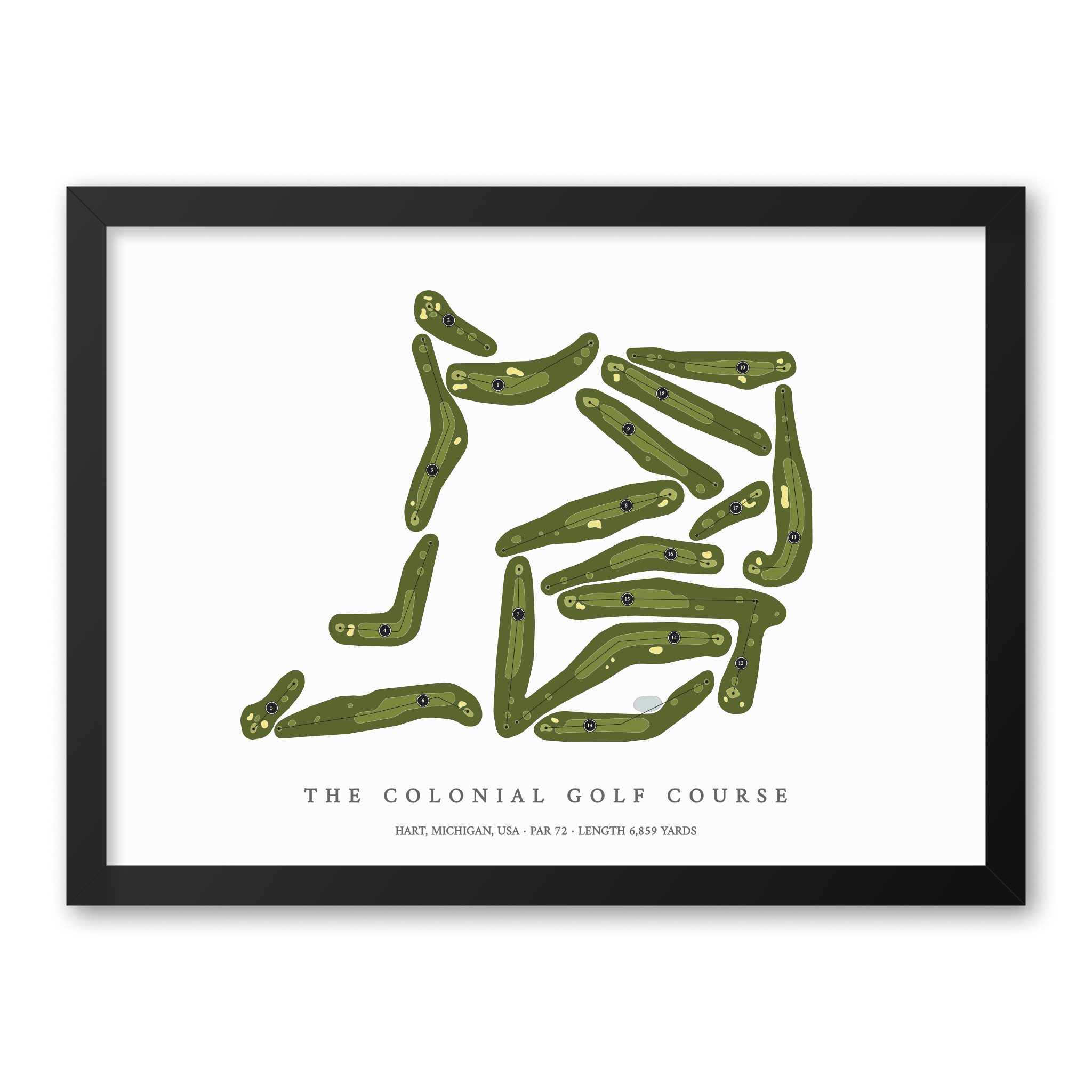 The Colonial Golf Course | Golf Course Map | Black Frame With Hole Numbers #hole numbers_yes
