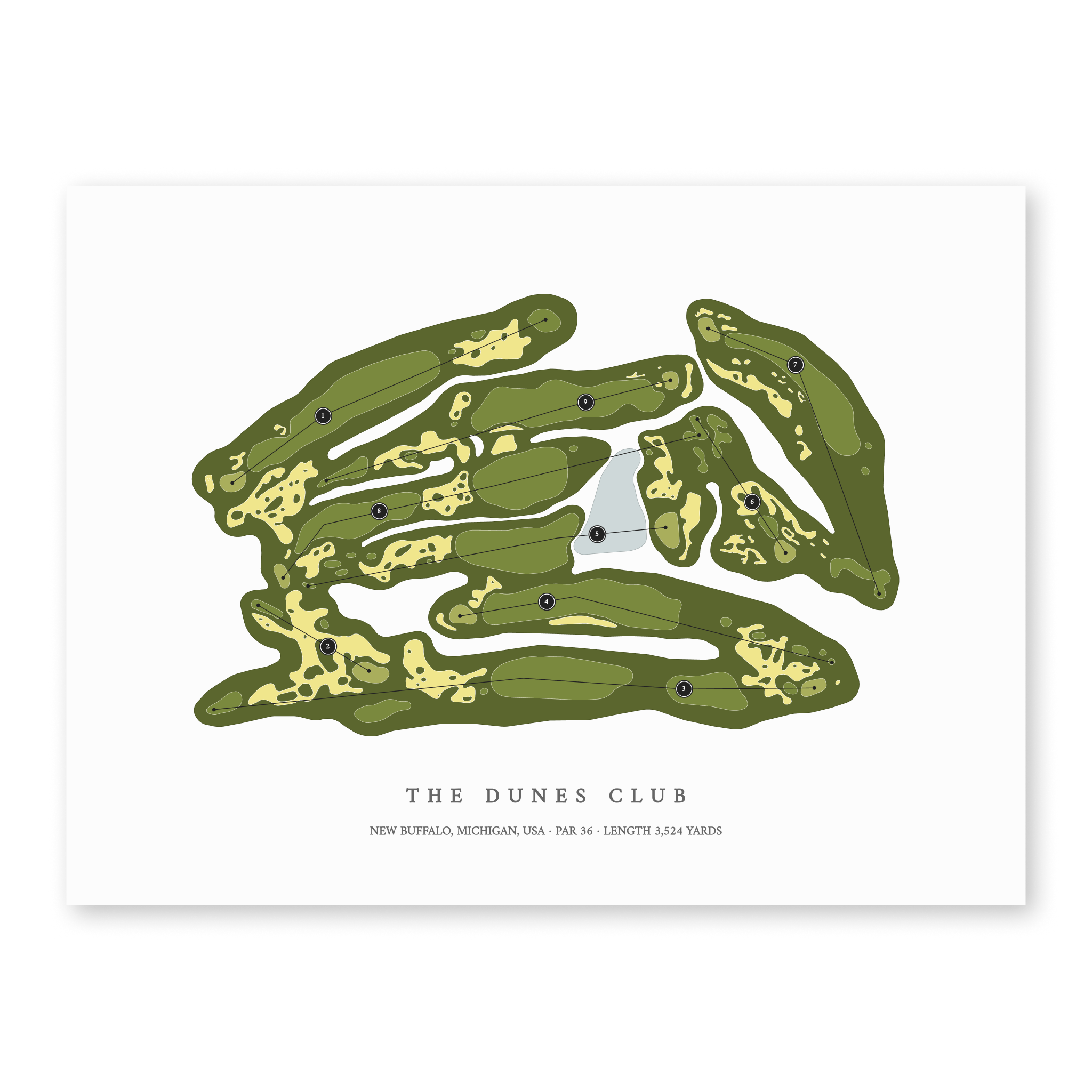 The Dunes Club | Golf Course Map | Unframed With Hole Numbers #hole numbers_yes