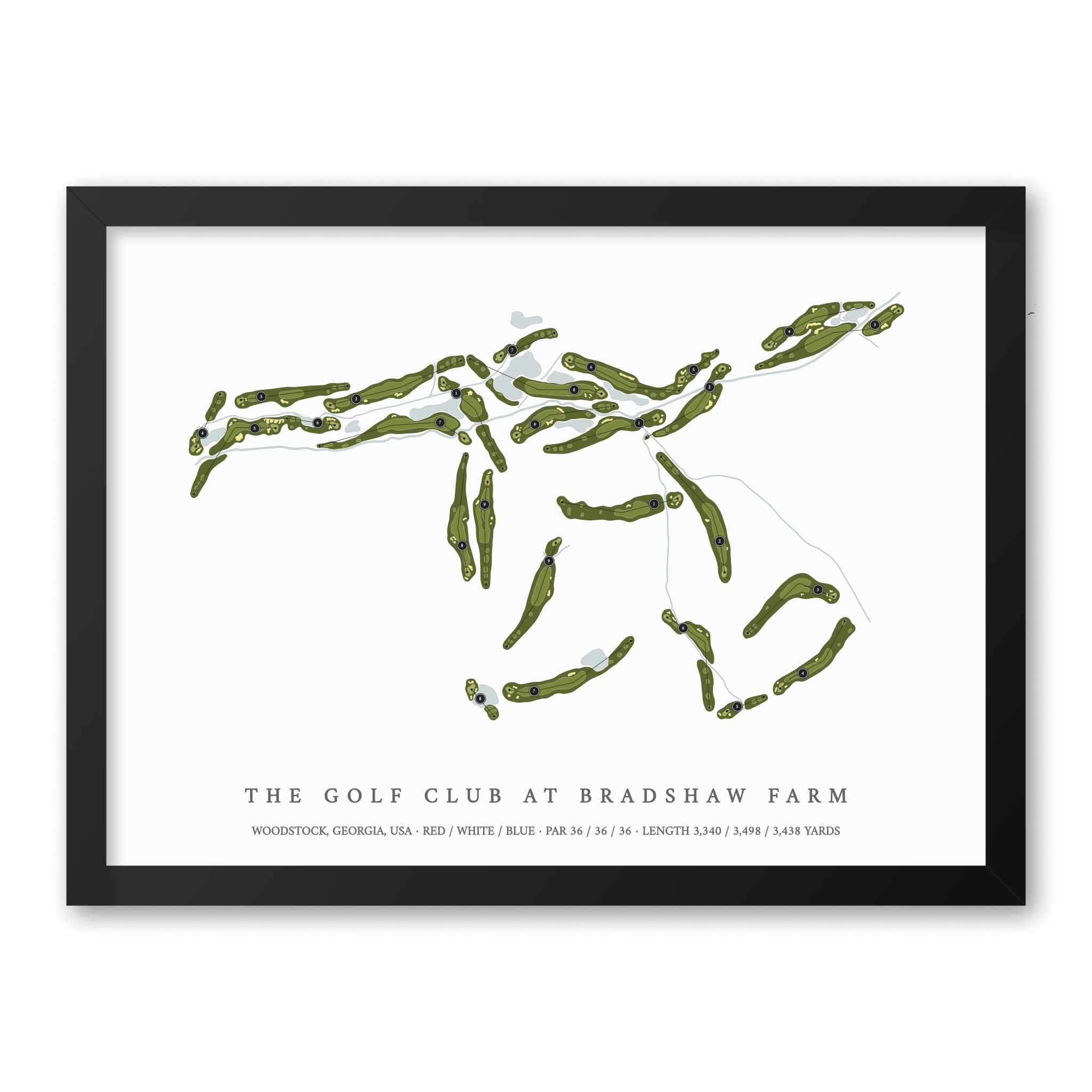 The Golf Club At Bradshaw Farm | Heritage Style Golf Course Print | Black Frame With Hole Numbers #hole numbers_yes