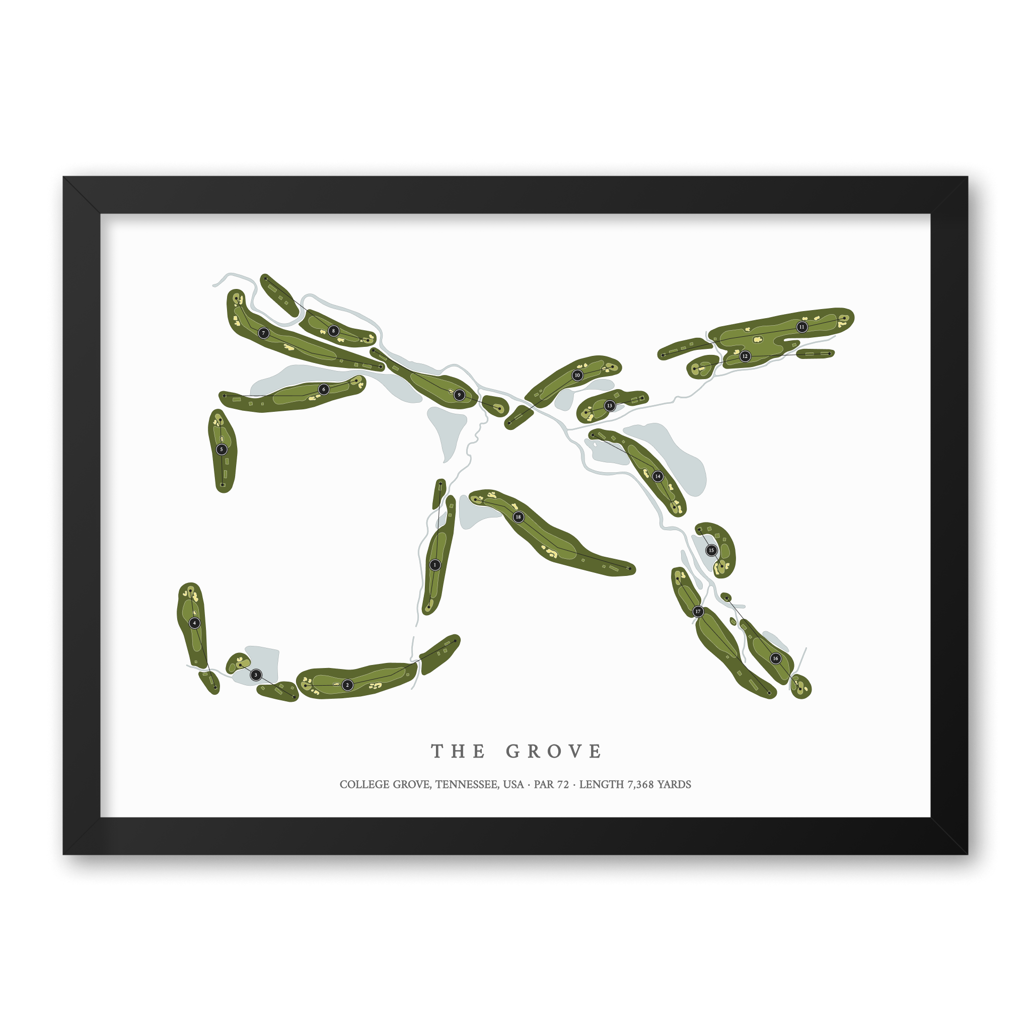 The Grove | Golf Course Map | Black Frame With Hole Numbers #hole numbers_yes