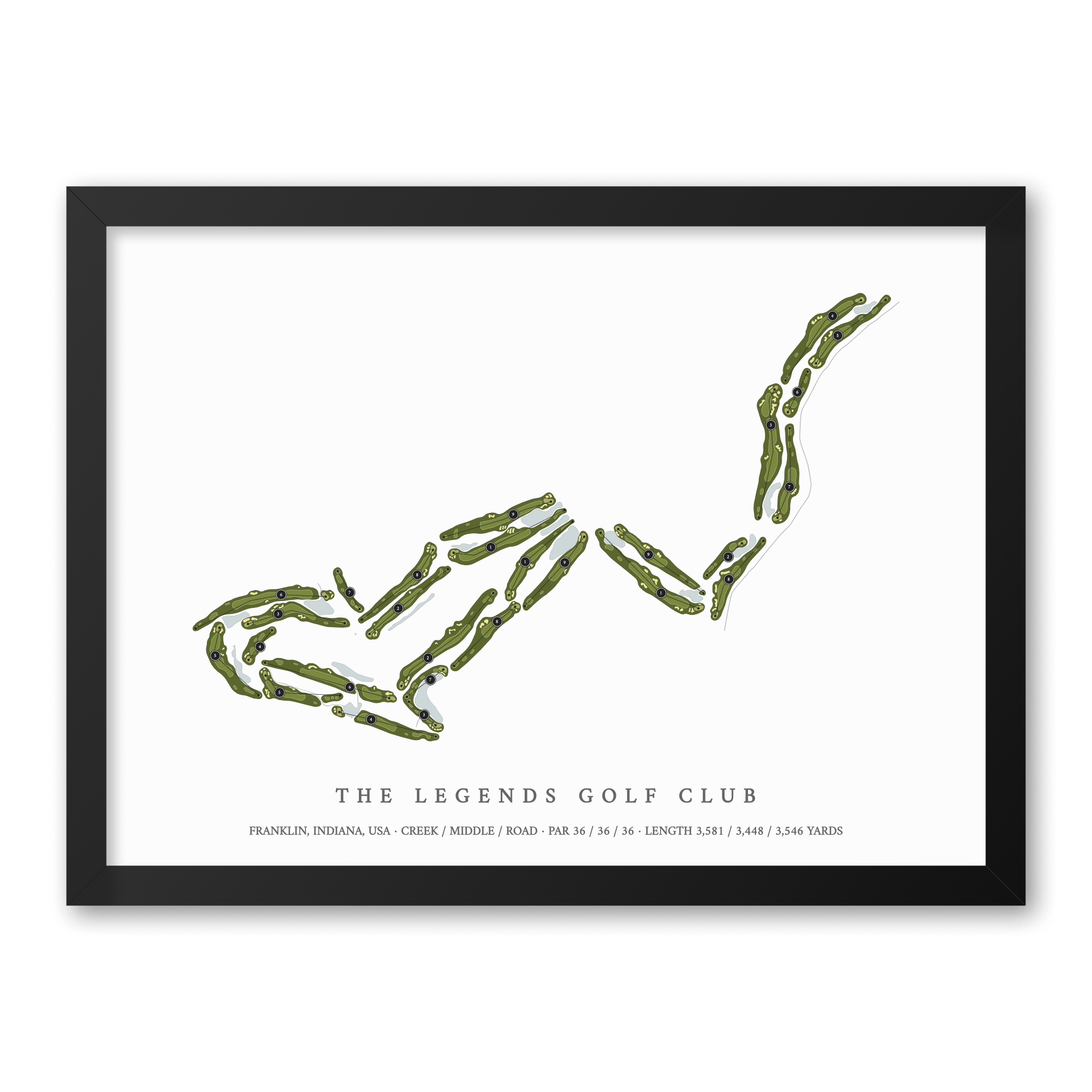 The Legends Golf Club| Golf Course Print | Black Frame With Hole Numbers #hole numbers_yes