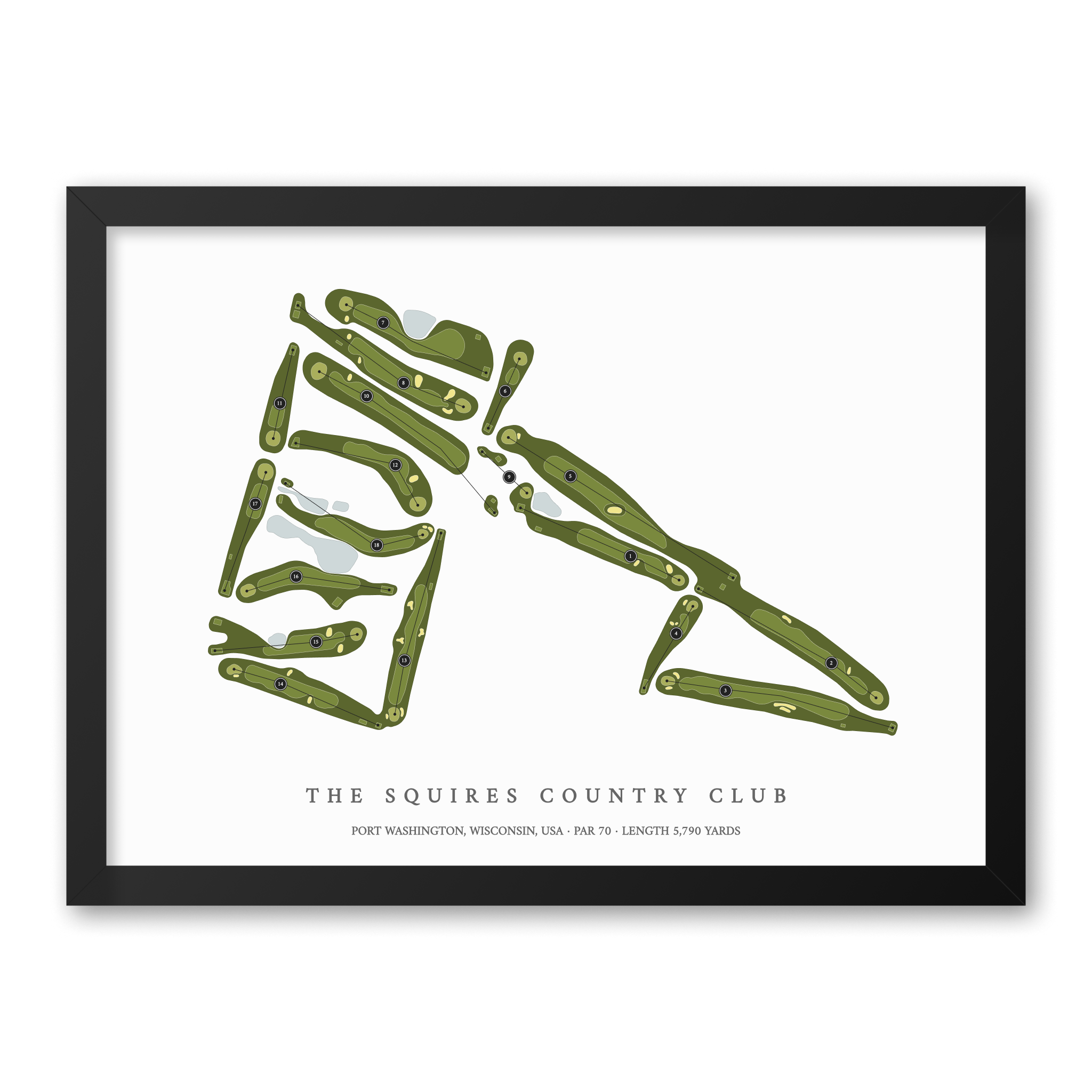The Squires Country Club | Golf Course Map | Black Frame With Hole Numbers #hole numbers_yes