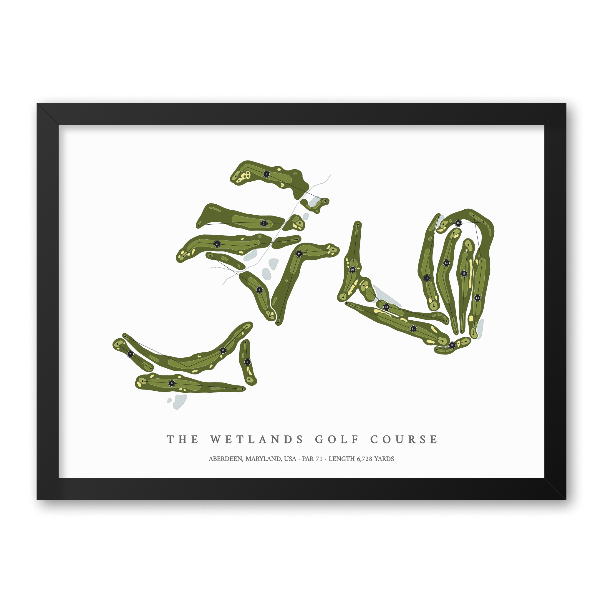 The Wetlands Golf Course | Golf Course Map | Black Frame With Hole Numbers #hole numbers_yes