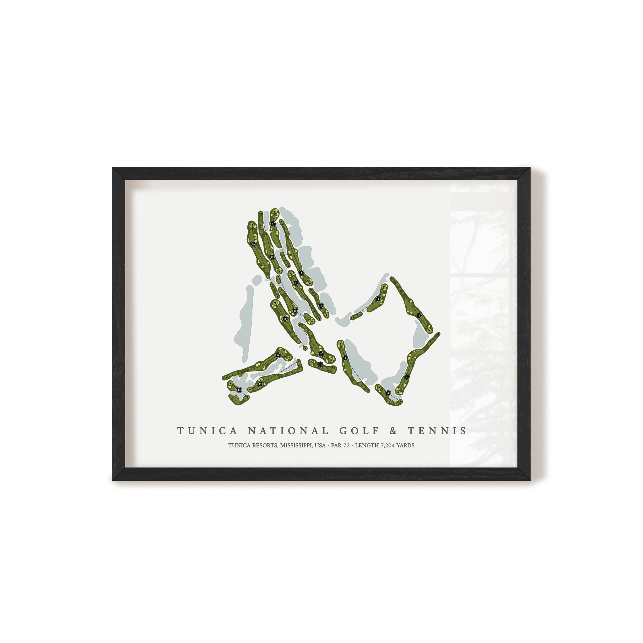 Tunica National Golf & Tennis | Golf Course Map | Black Frame 