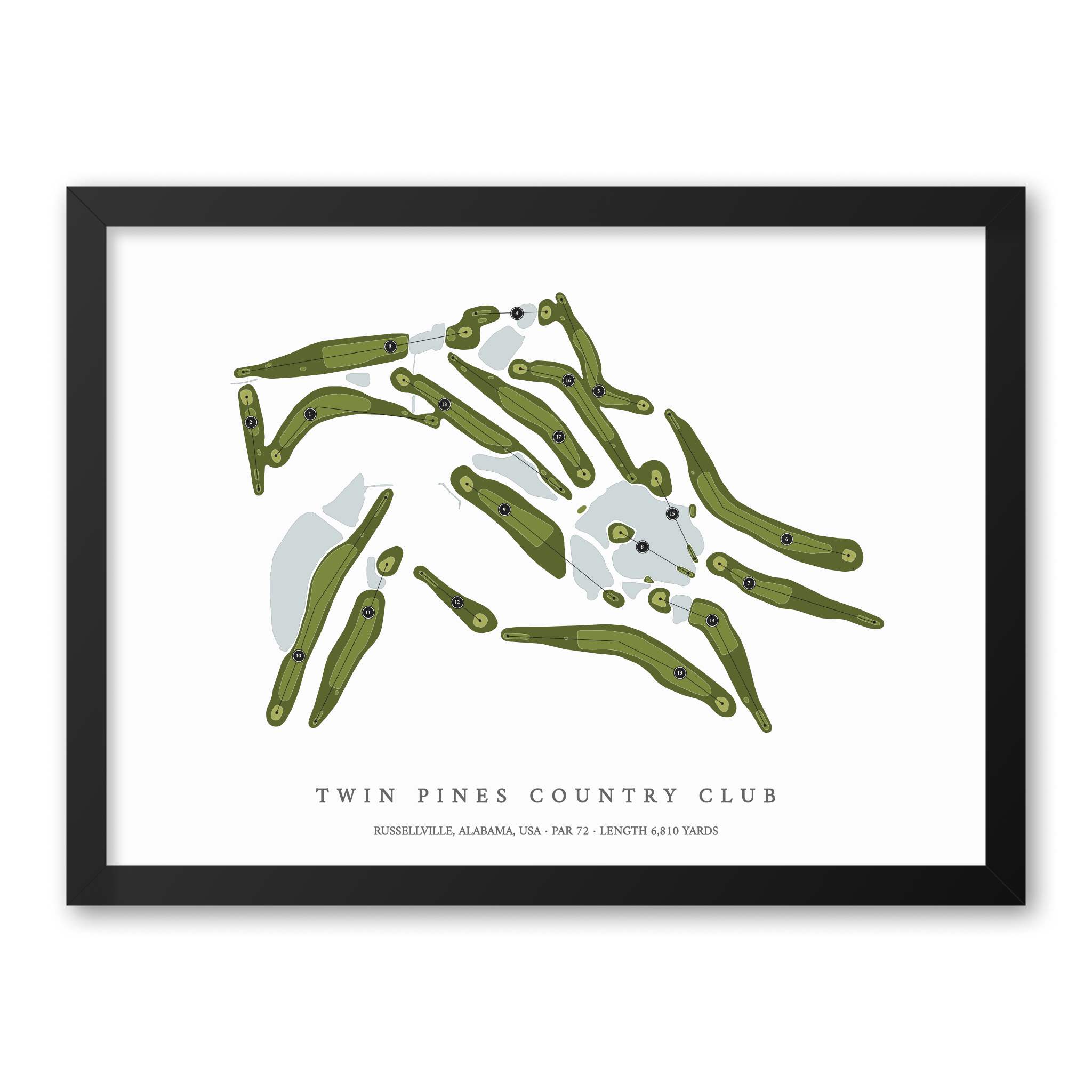 Twin Pines Country Club | Golf Course Map | Black Frame