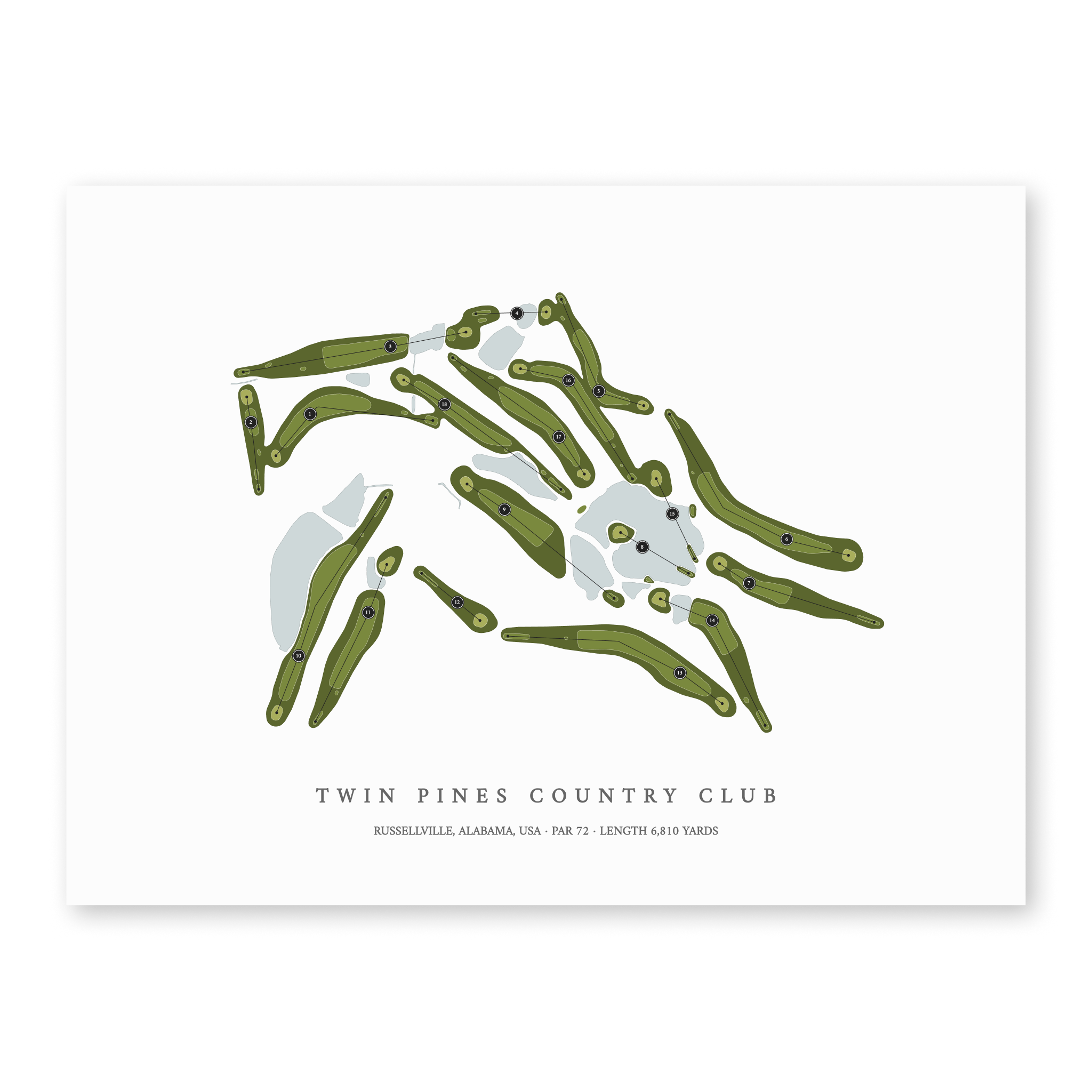 Twin Pines Country Club | Golf Course Map | Unframed