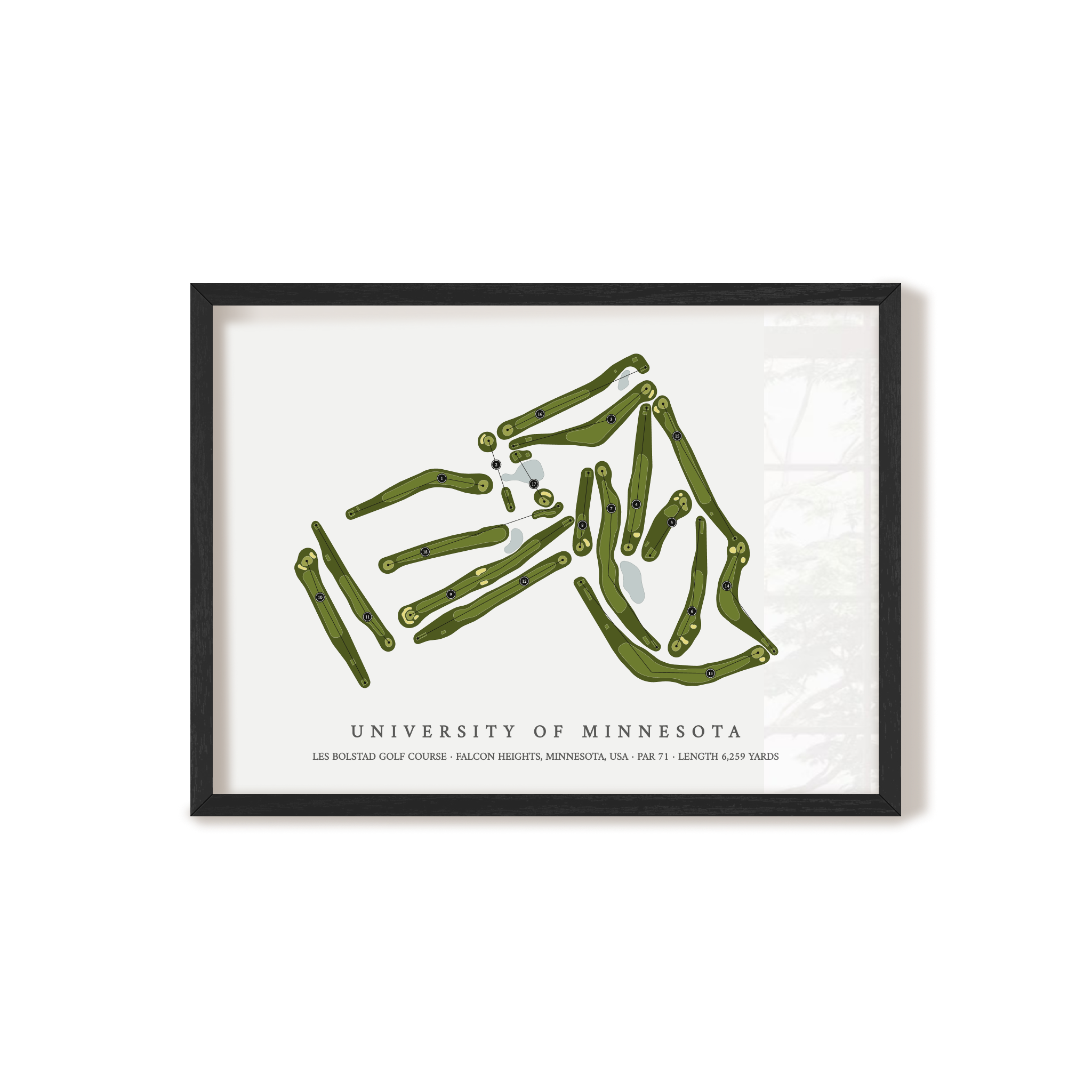 University of Minnesota - Les Bolstad Golf Course | Golf Course Map | Black Frame 