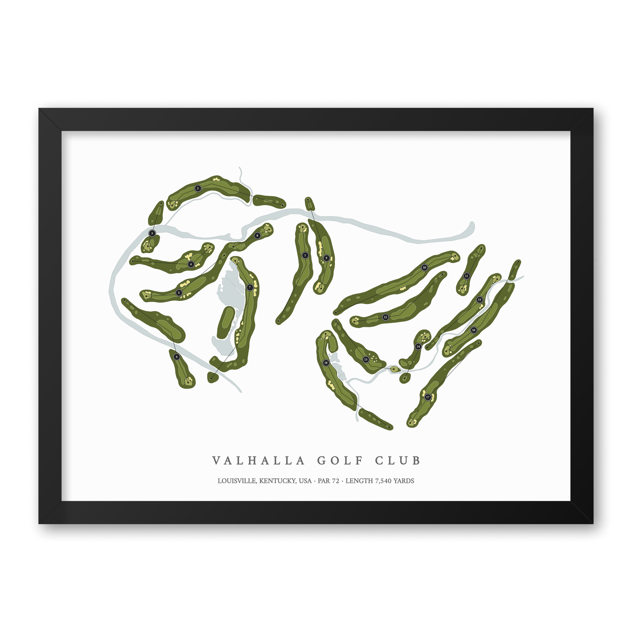 Valhalla Golf Club| Golf Course Print | Black Frame With Hole Numbers #hole numbers_yes