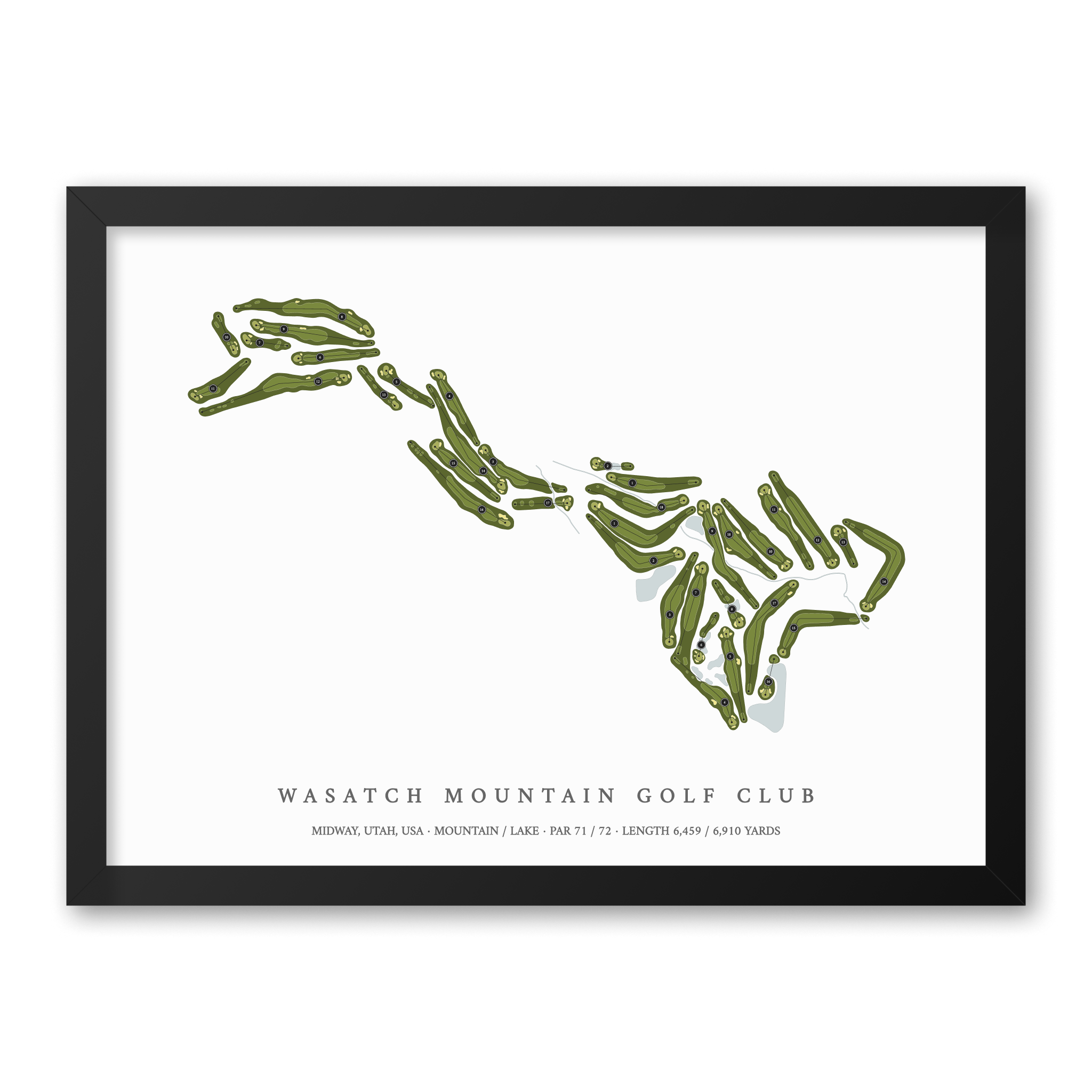Wasatch Mountain Golf Course| Golf Course Print | Black Frame With Hole Numbers #hole numbers_yes