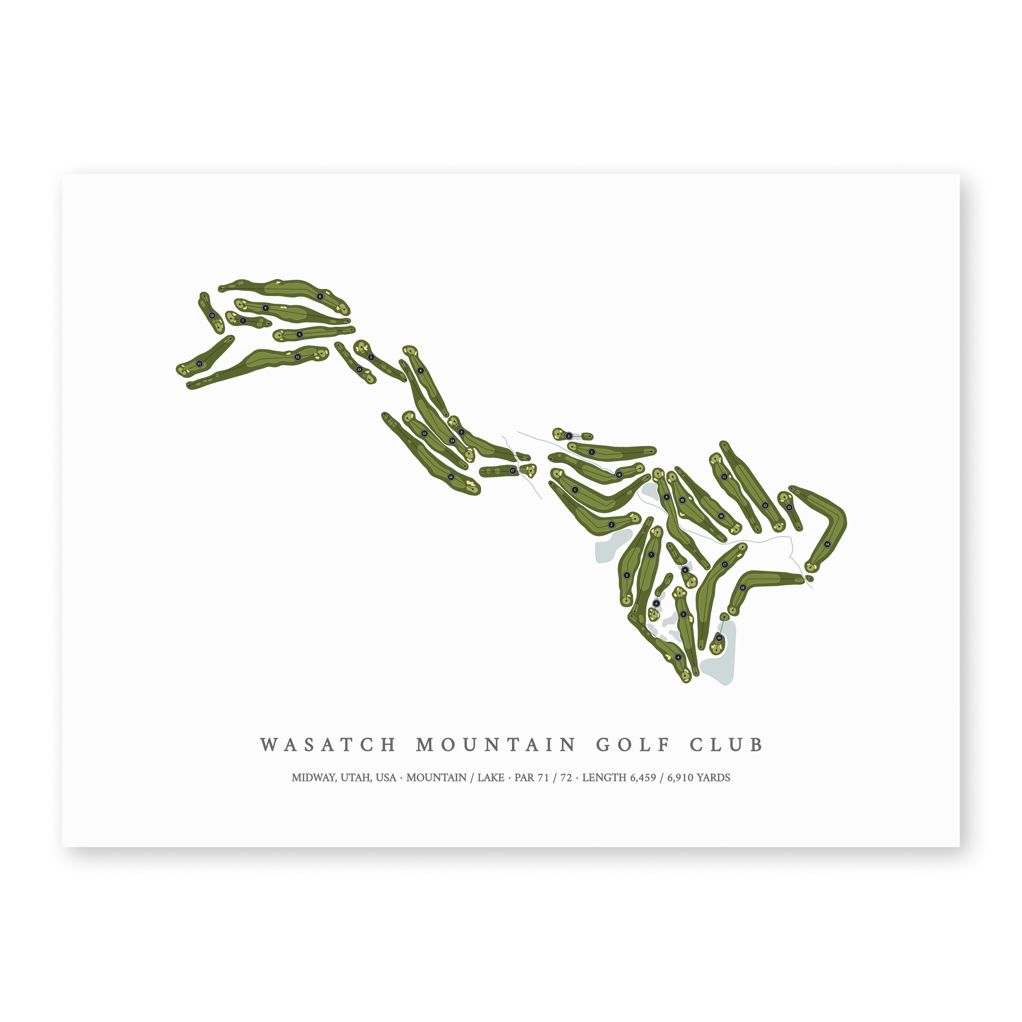 Wasatch Mountain Golf Course| Golf Course Print | Unframed With Hole Numbers #hole numbers_yes
