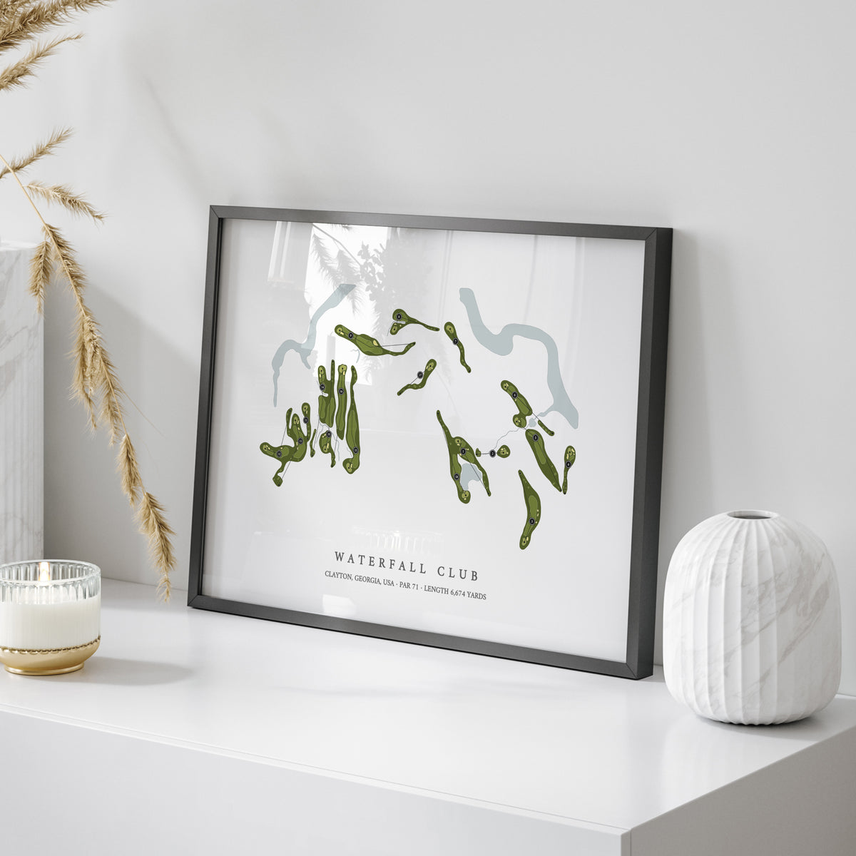 Waterfall Club | Golf Course Print | On Table