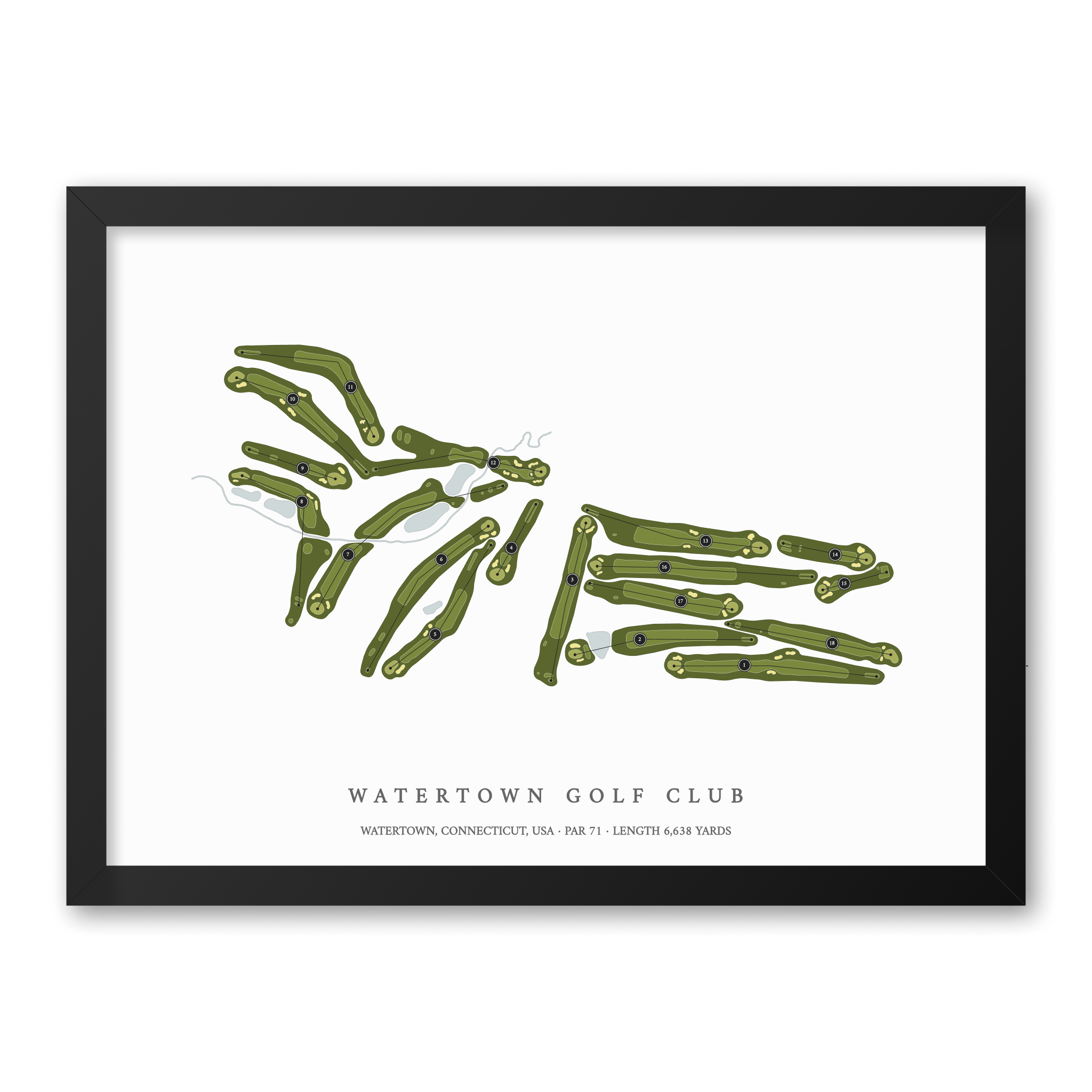 Watertown Golf Club| Golf Course Print | Black Frame With Hole Numbers #hole numbers_yes