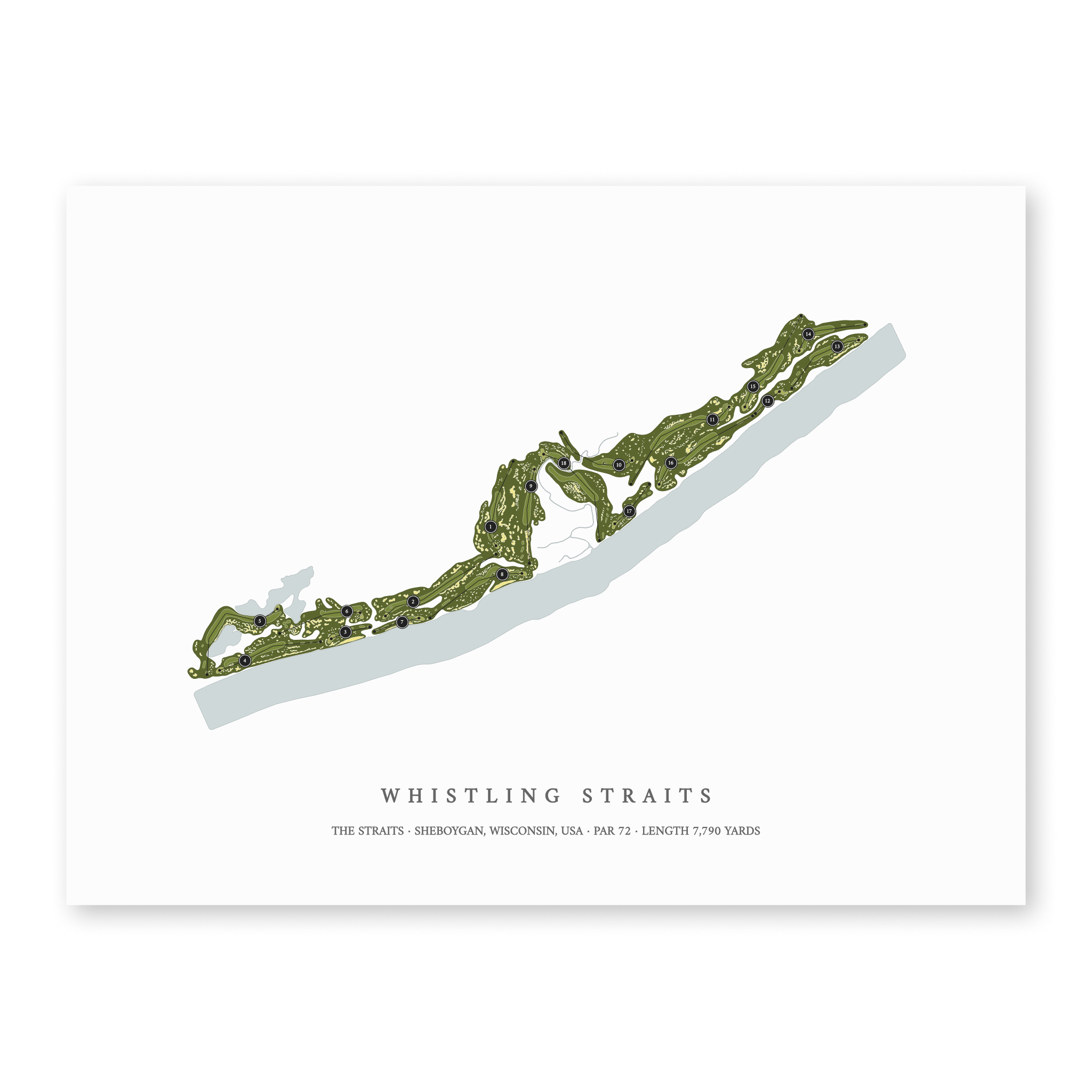Whistling Straits - The Straits| Golf Course Print | Unframed With Hole Numbers #hole numbers_yes