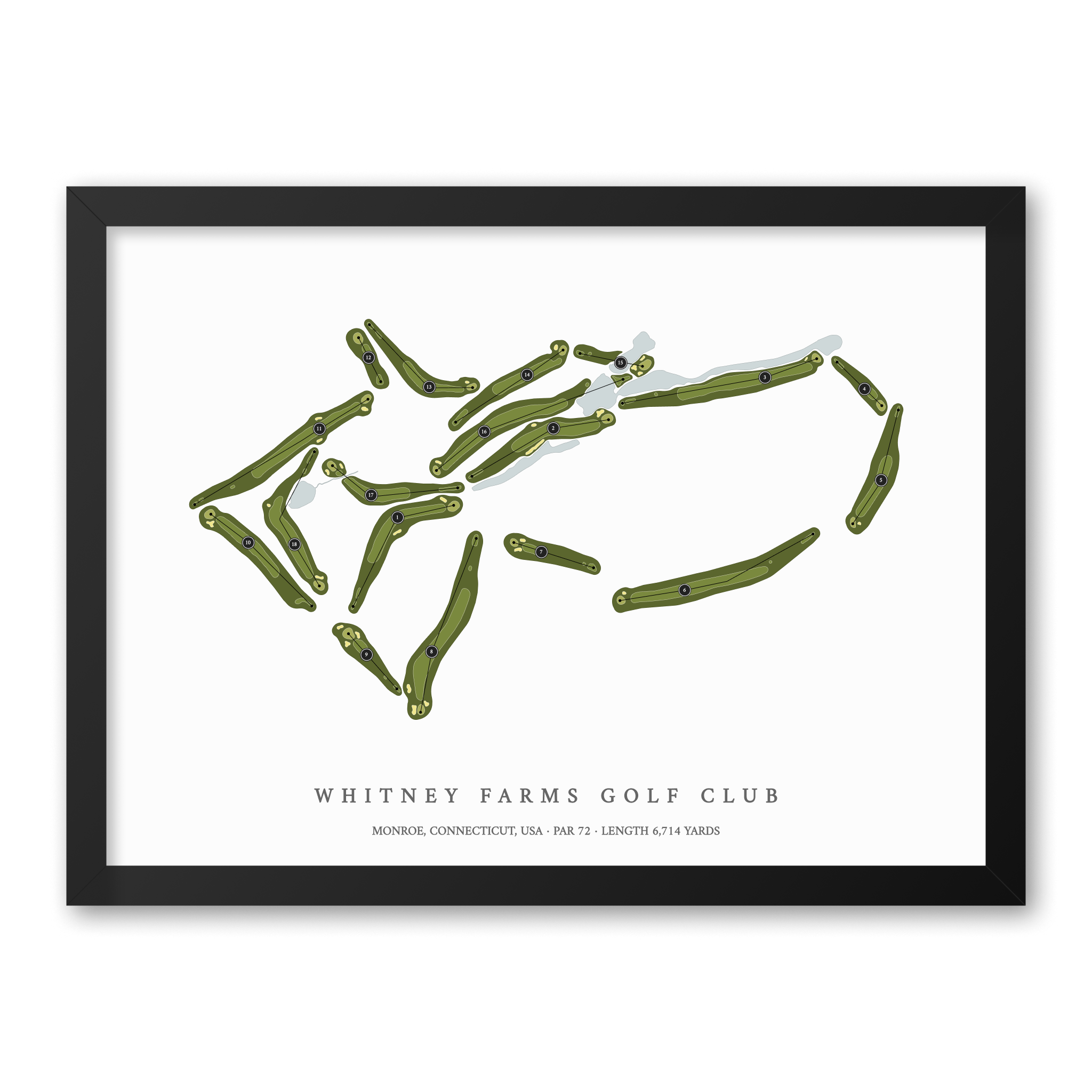 Whitney Farms Golf Club| Golf Course Print | Black Frame With Hole Numbers #hole numbers_yes