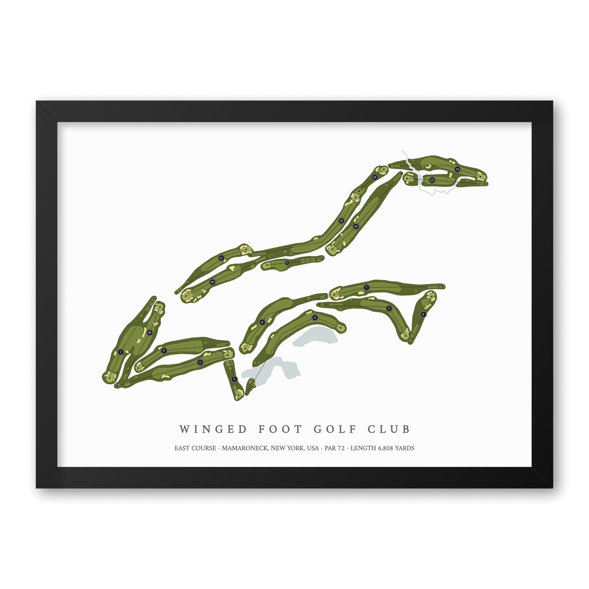 Winged Foot Golf Club - East Course| Golf Course Print | Black Frame With Hole Numbers #hole numbers_yes