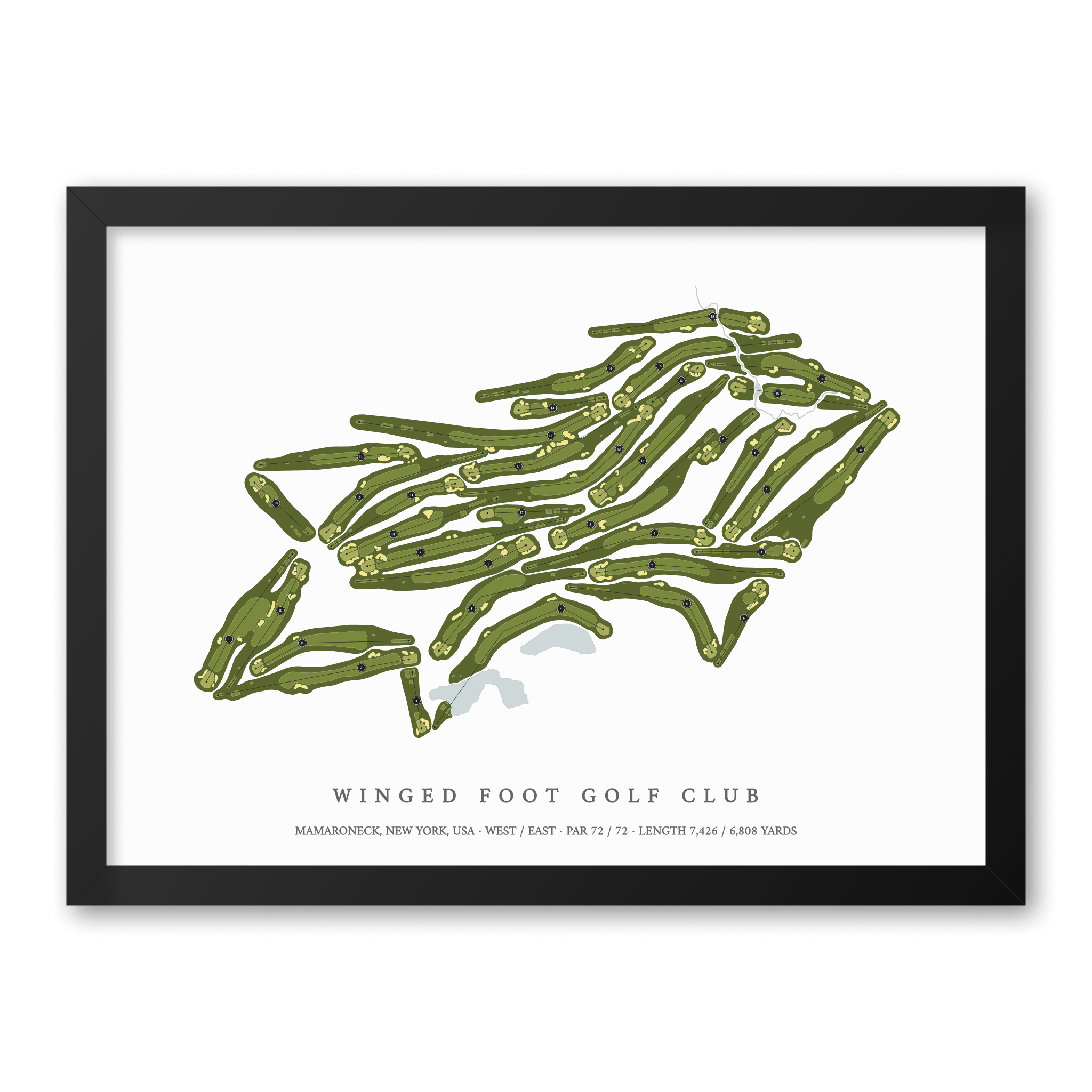 Winged Foot Golf Club| Golf Course Print | Black Frame With Hole Numbers #hole numbers_yes