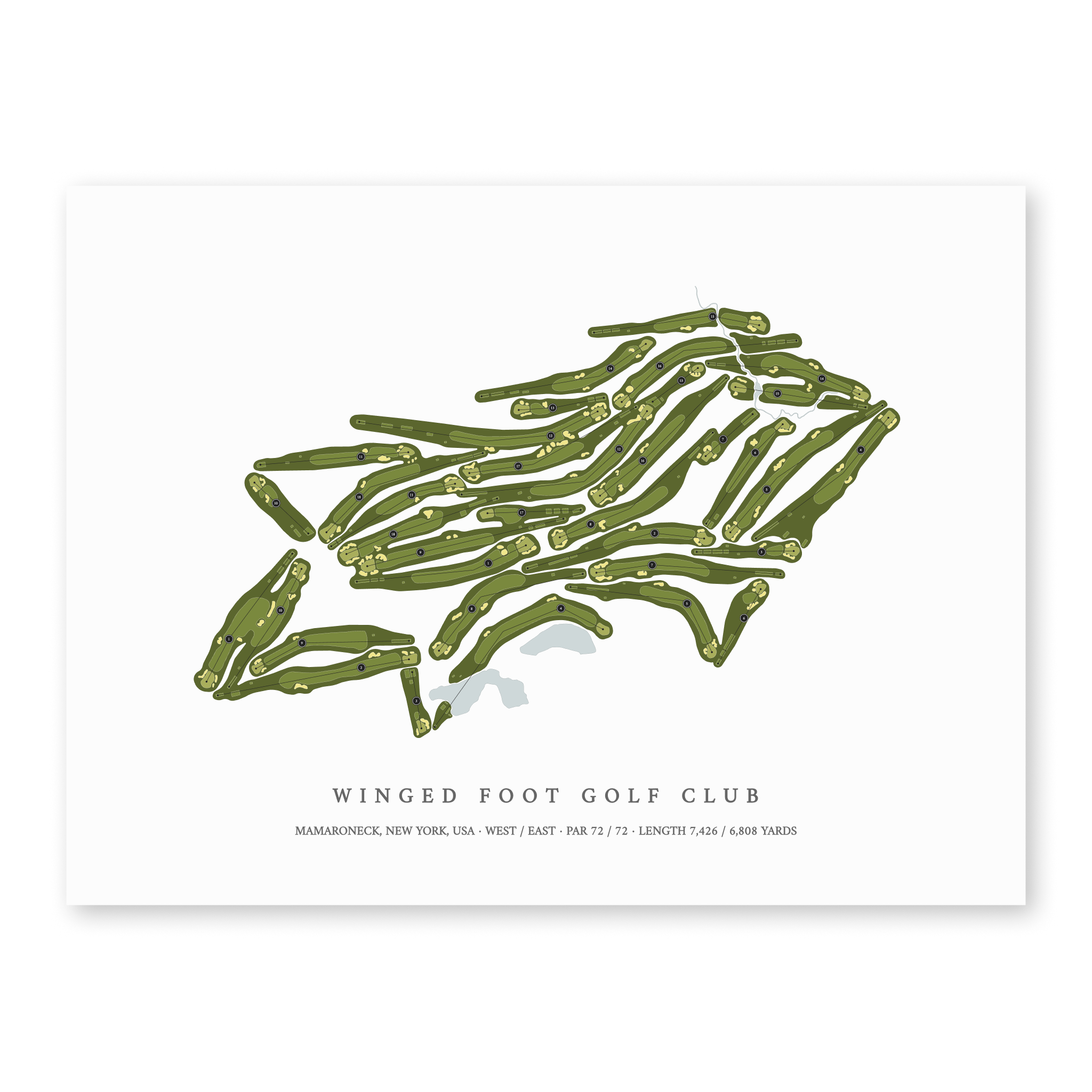 Winged Foot Golf Club| Golf Course Print | Unframed With Hole Numbers #hole numbers_yes