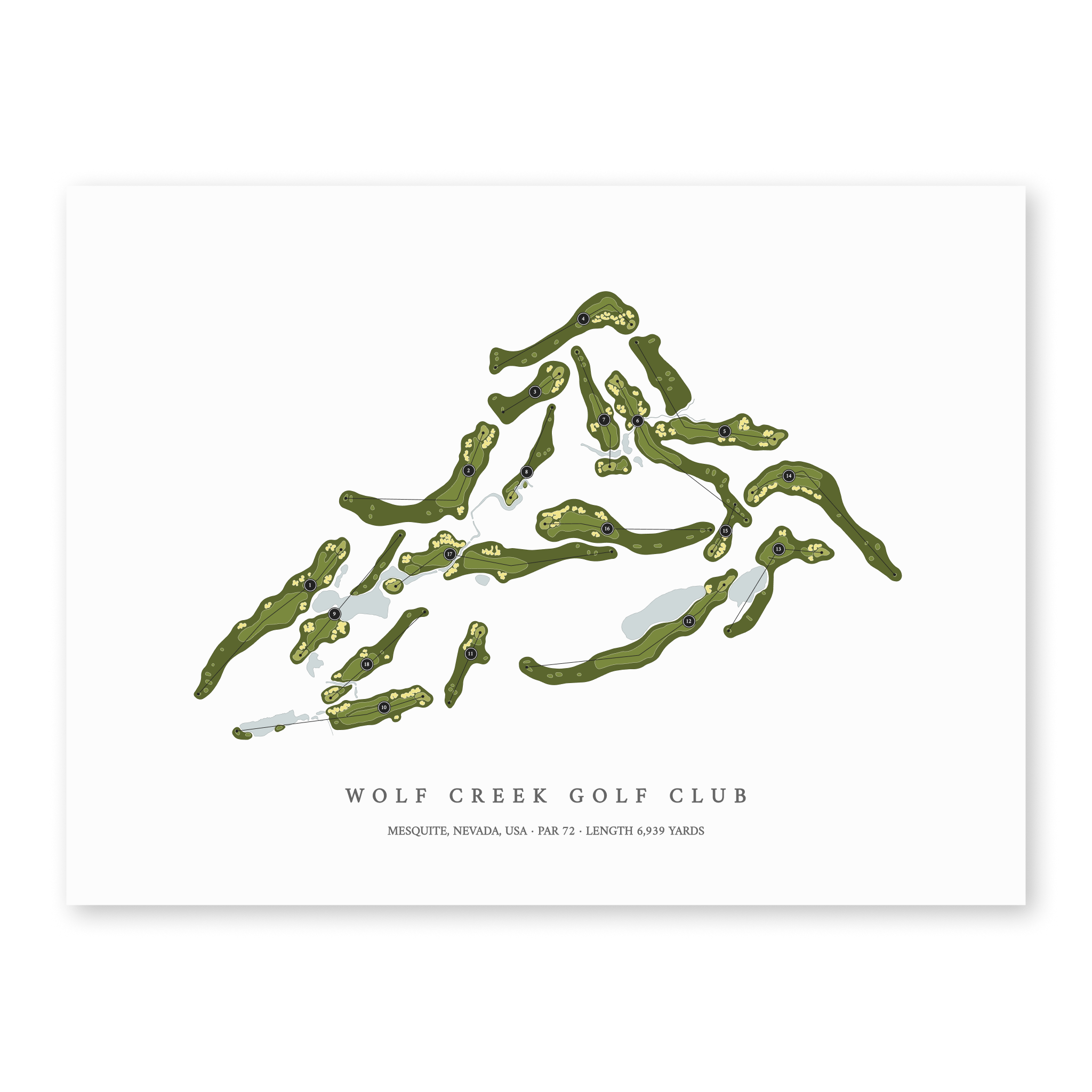 Wolf Creek Golf Club| Golf Course Print | Unframed With Hole Numbers #hole numbers_yes