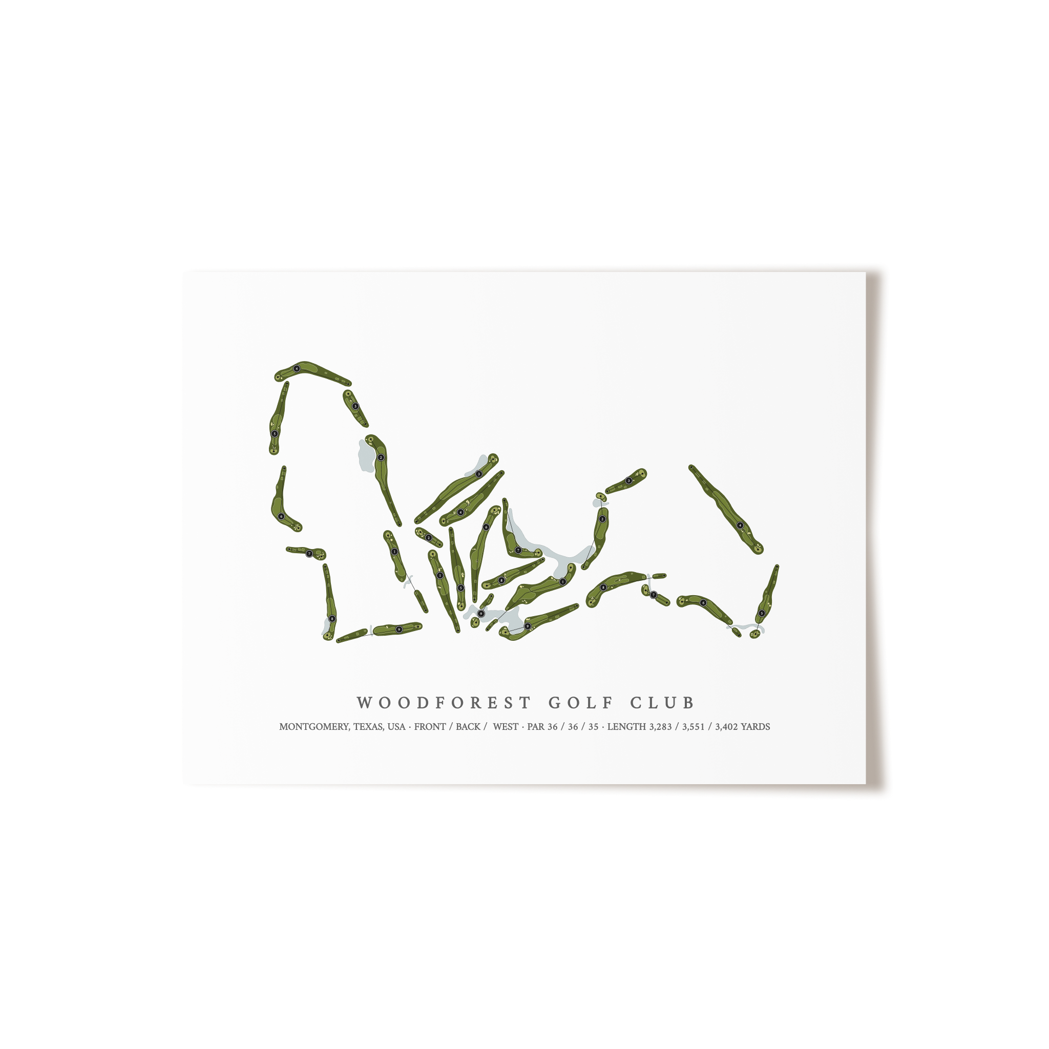 Woodforest Golf Club | Golf Course Map | Unframed 