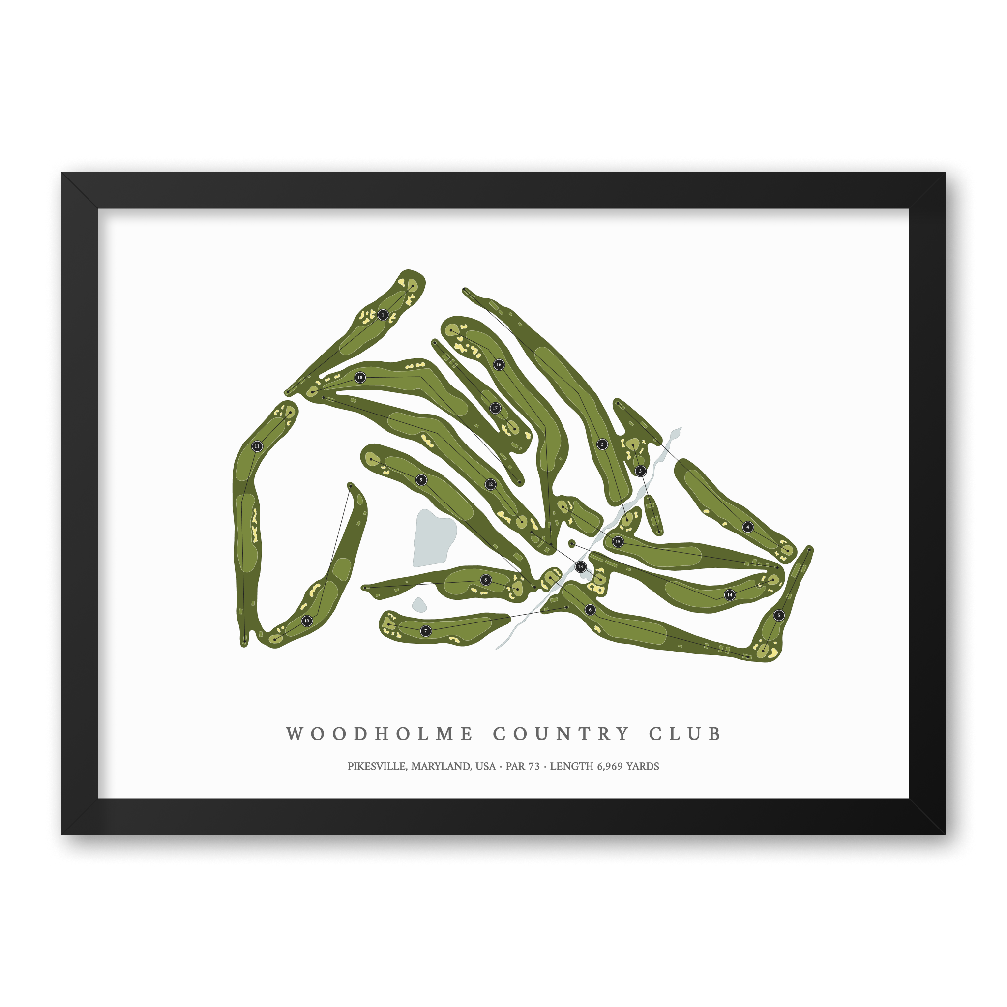 Woodholme Country Club | Golf Course Map | Black Frame 