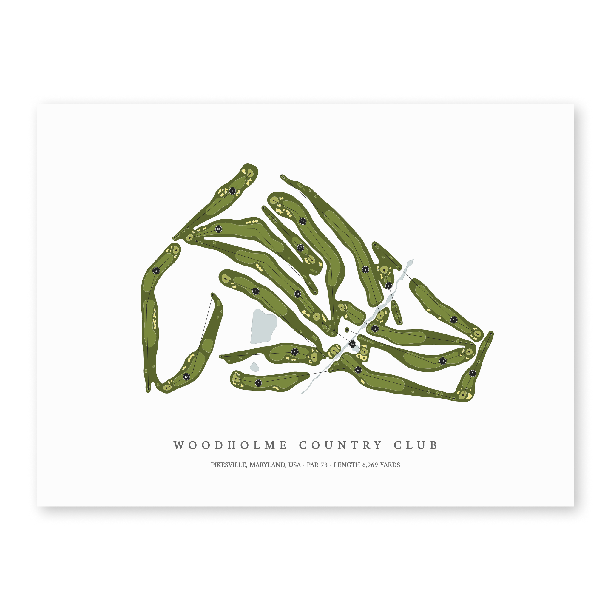 Woodholme Country Club | Golf Course Map | Unframed 