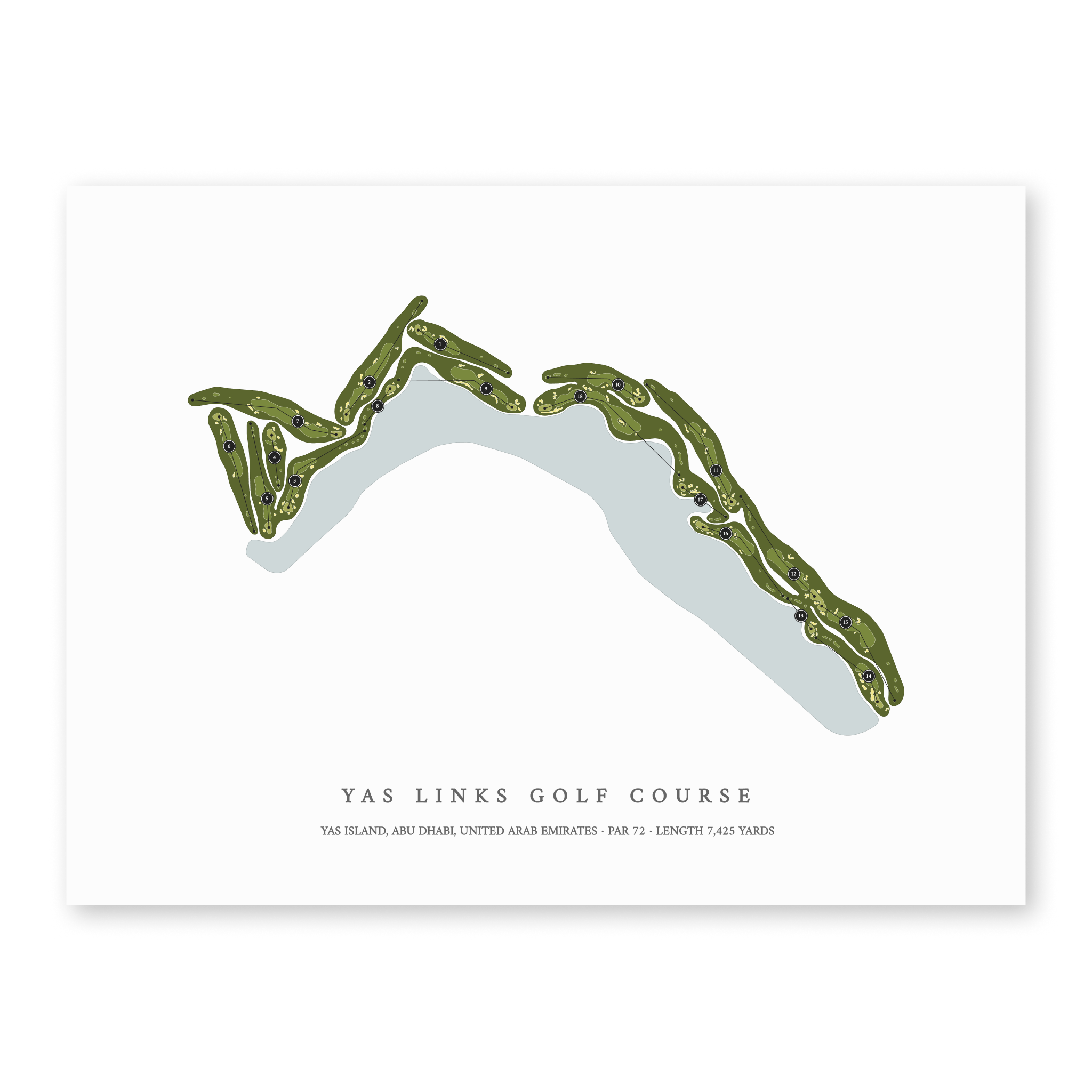 Yas Links Golf Course | Golf Course Map | Unframed With Hole Numbers #hole numbers_yes